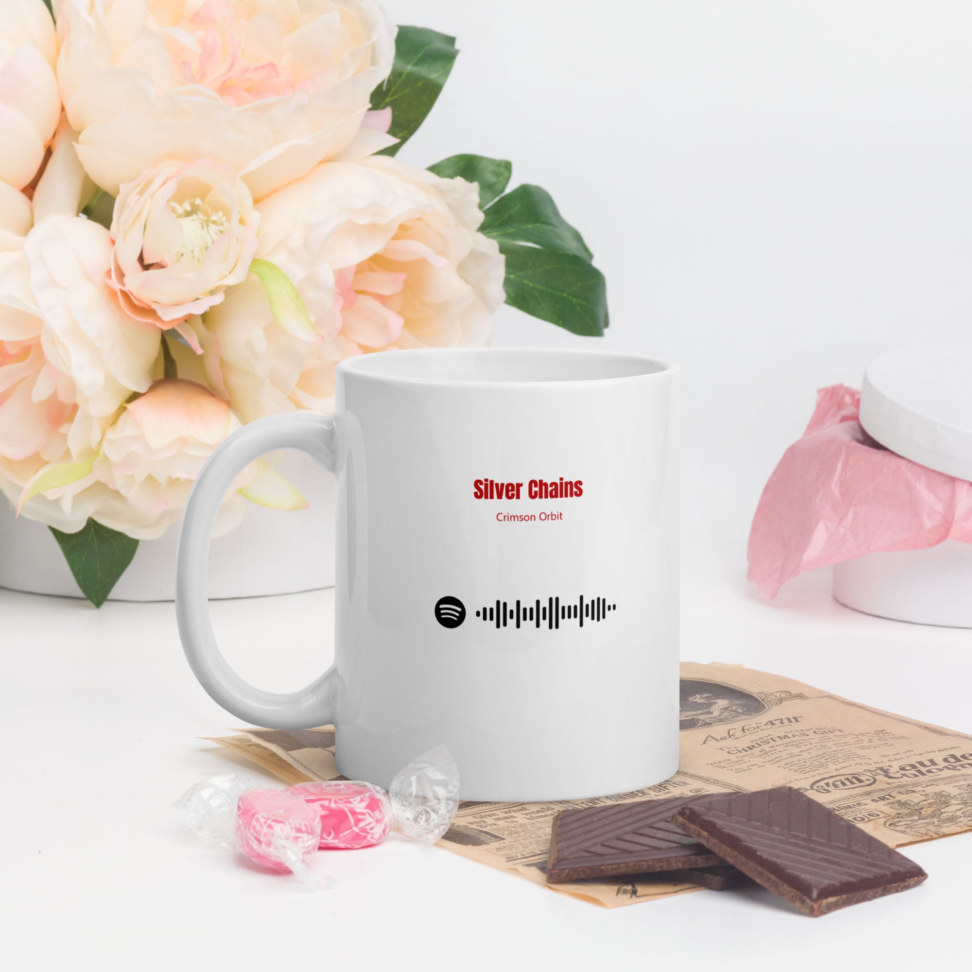 White Glossy Mug 11oz with custom Music Code of your song