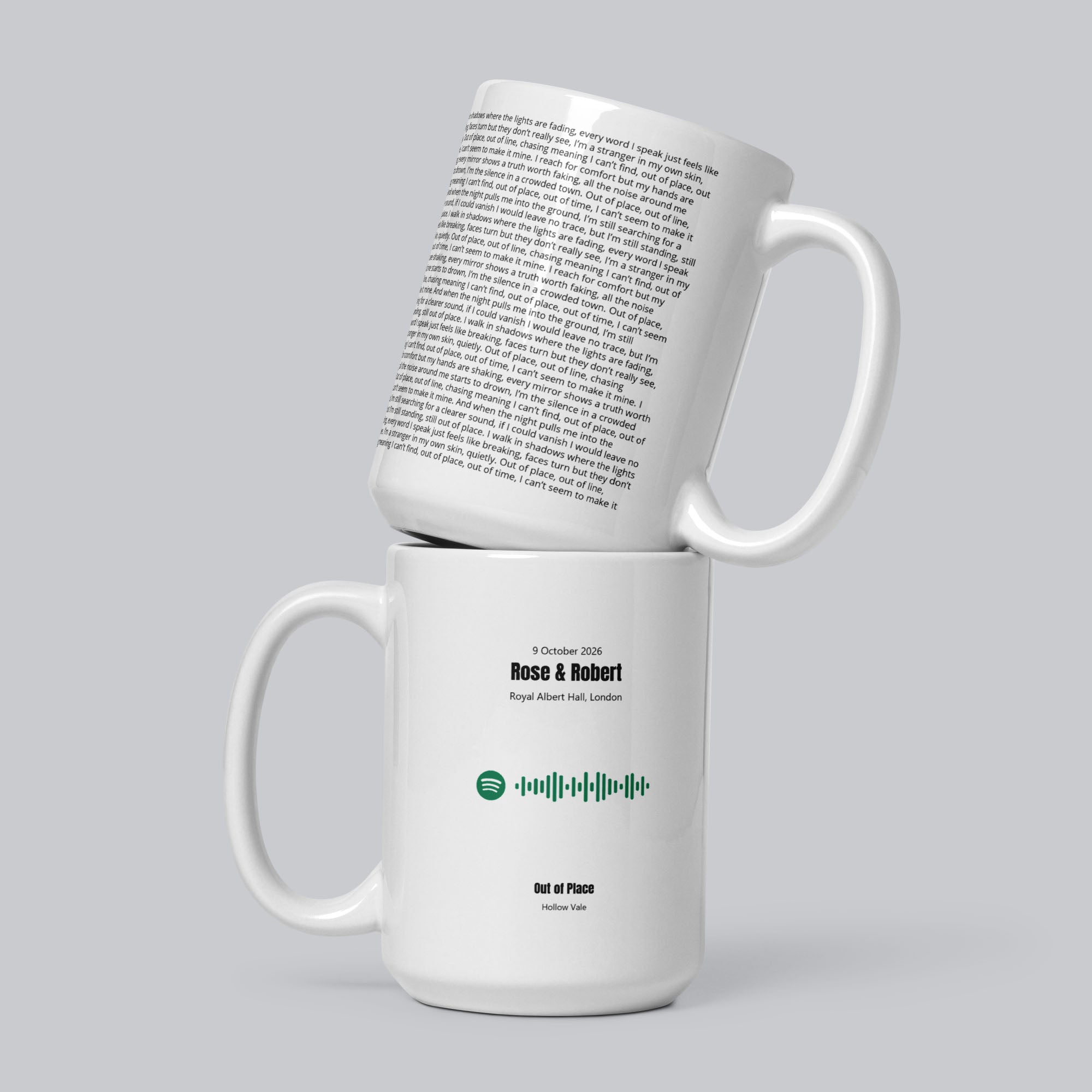 White Glossy Mug 15oz with custom Music Code of your song