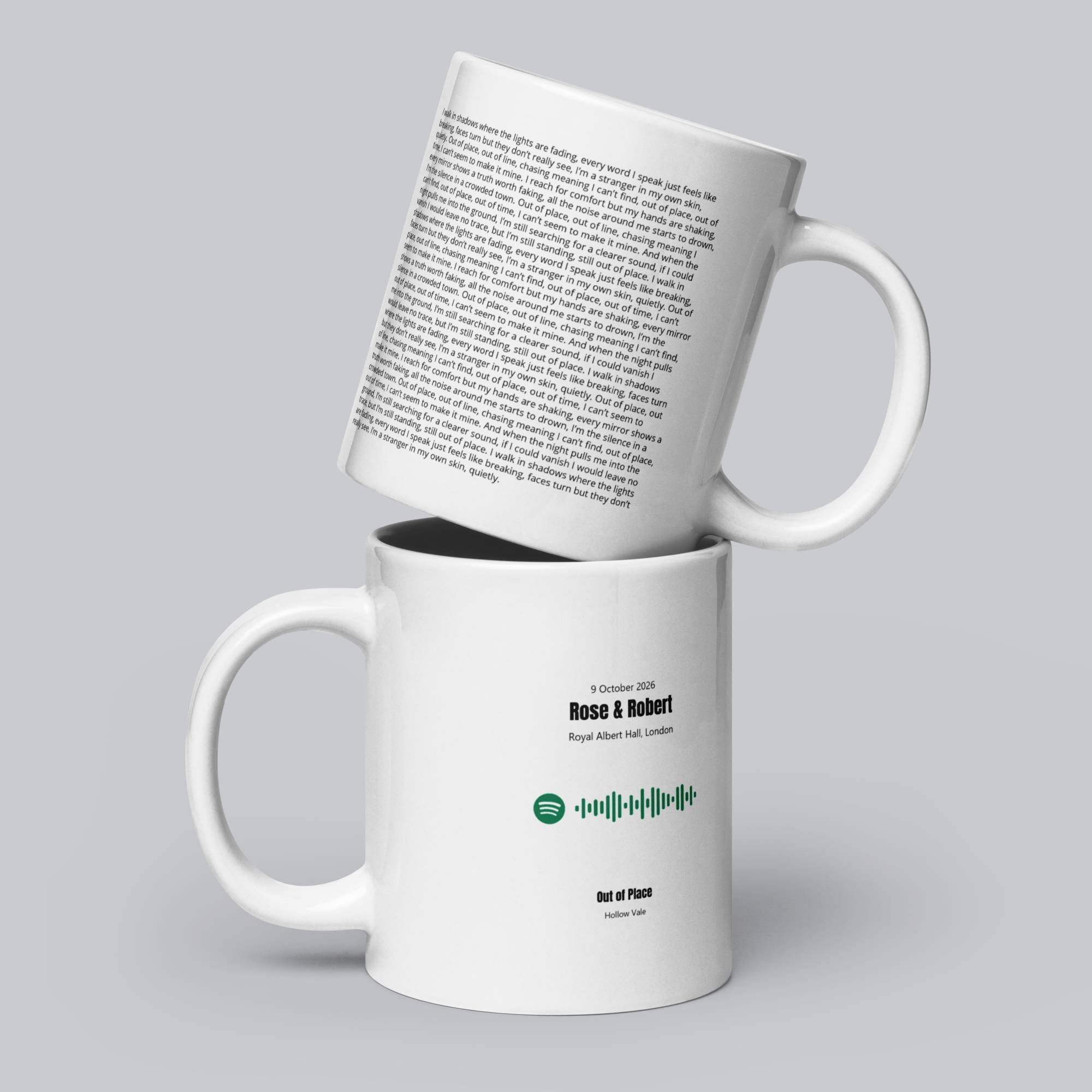 White Glossy Mug 20oz with custom Music Code of your song