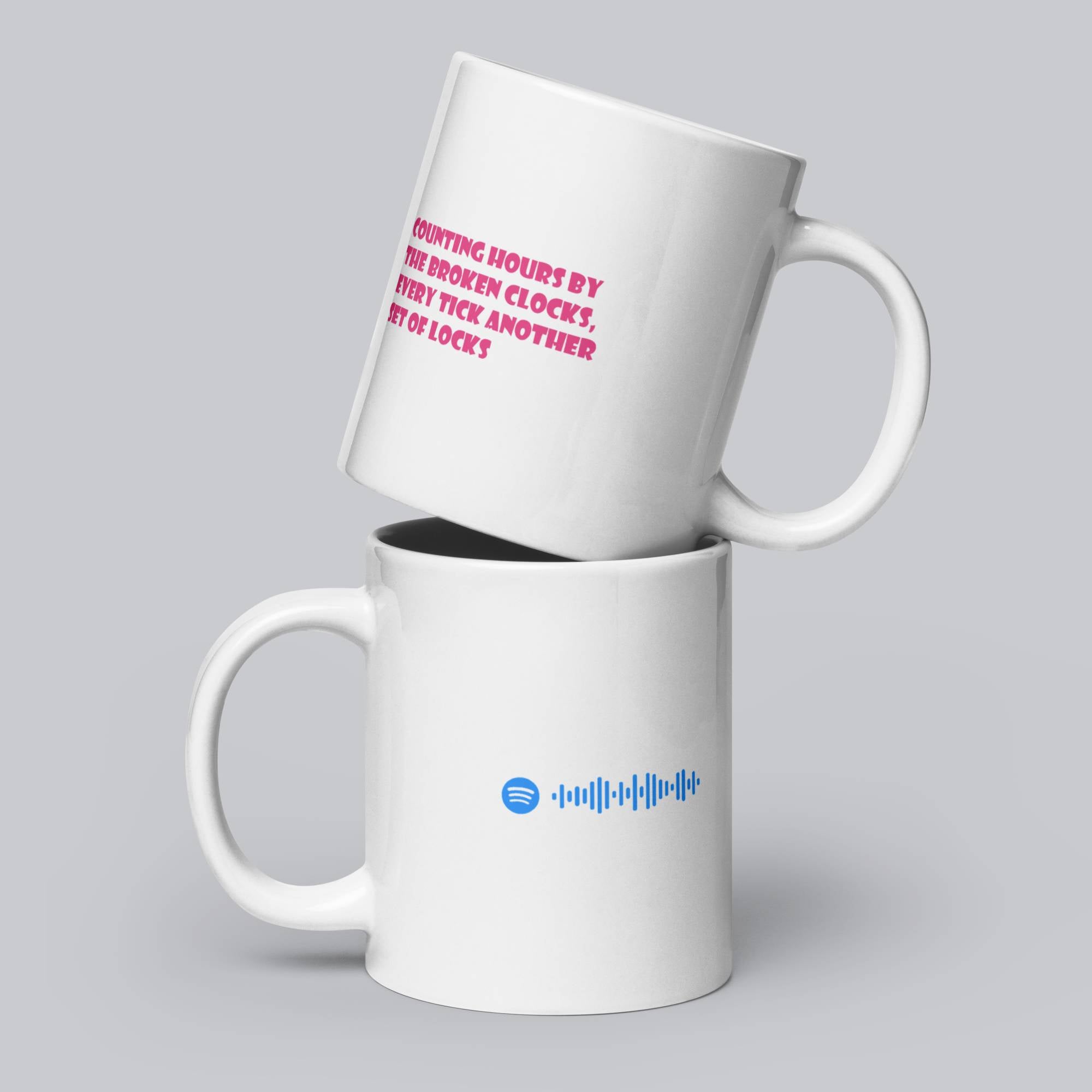 White Glossy Mug 20oz with custom Music Code of your song