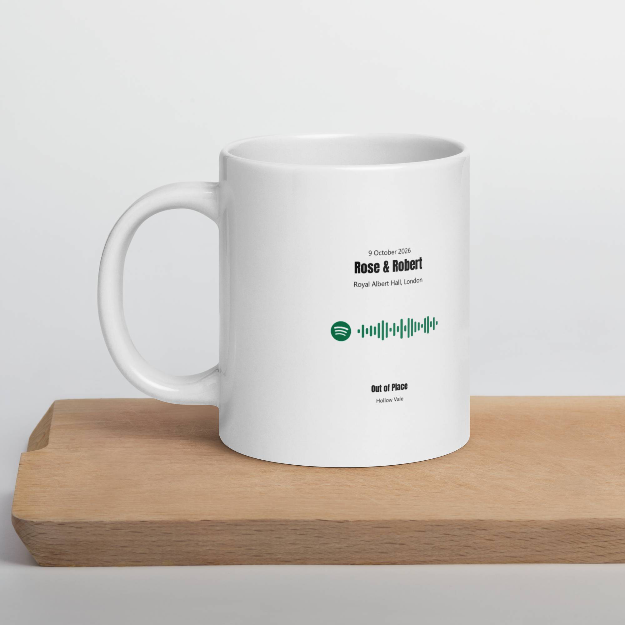 White Glossy Mug 20oz with custom Music Code of your song