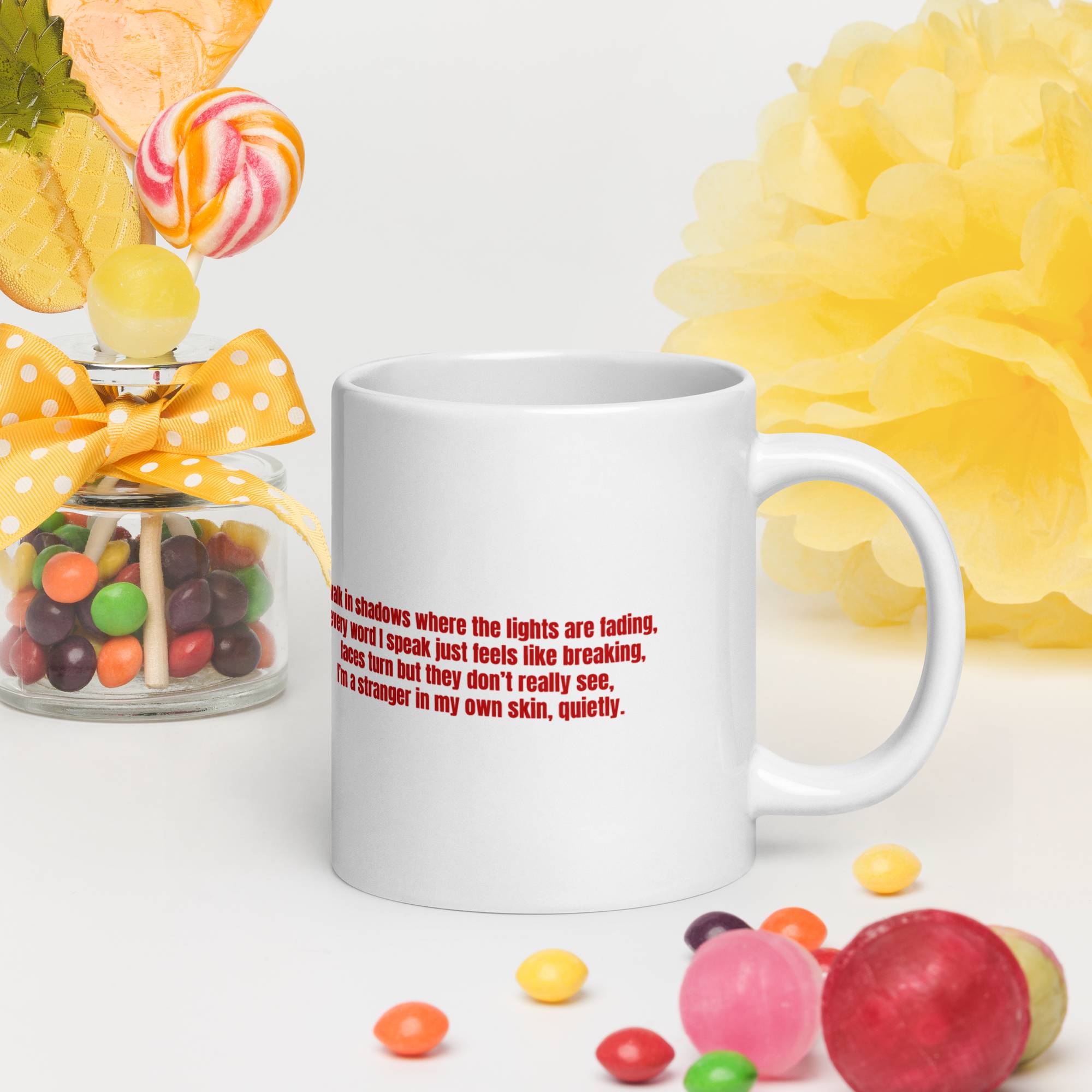 White Glossy Mug 20oz with custom Music Code of your song