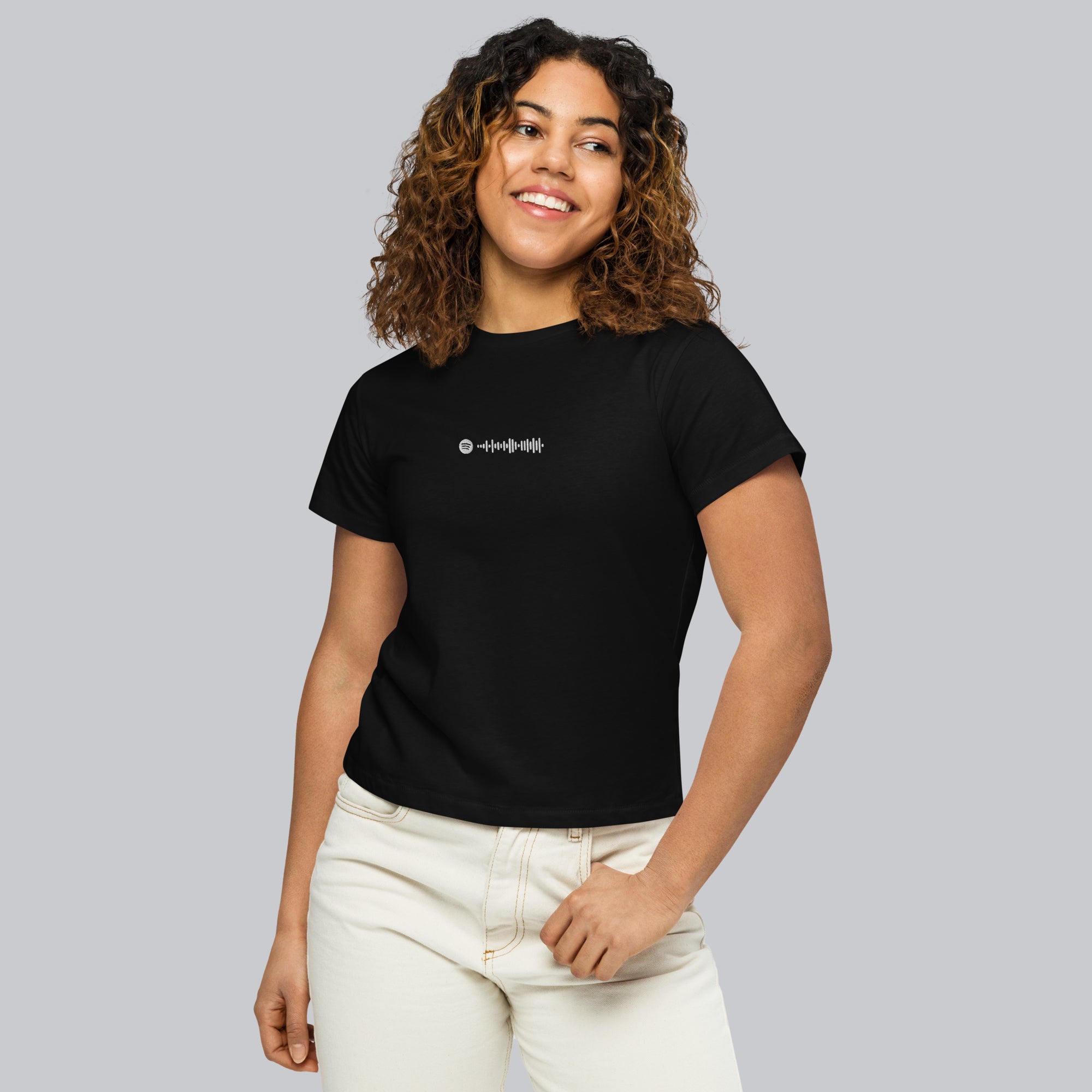 Black Short Women tshirt with custom Music Code#color_black