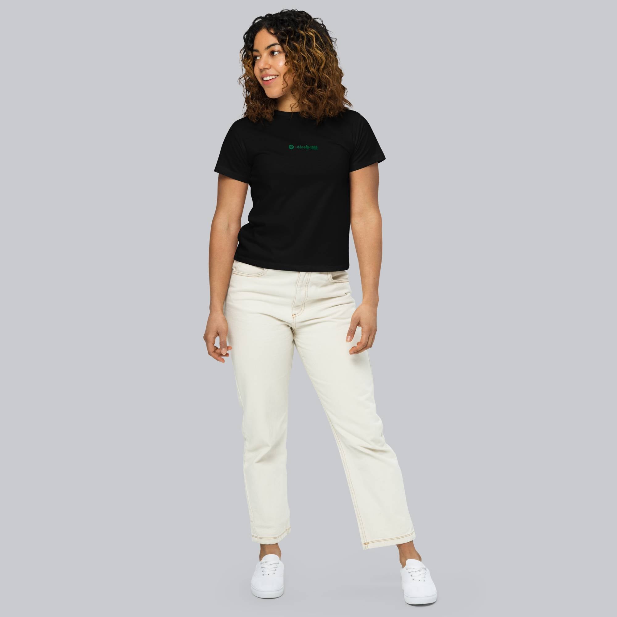 Black Short Women tshirt with custom Music Code