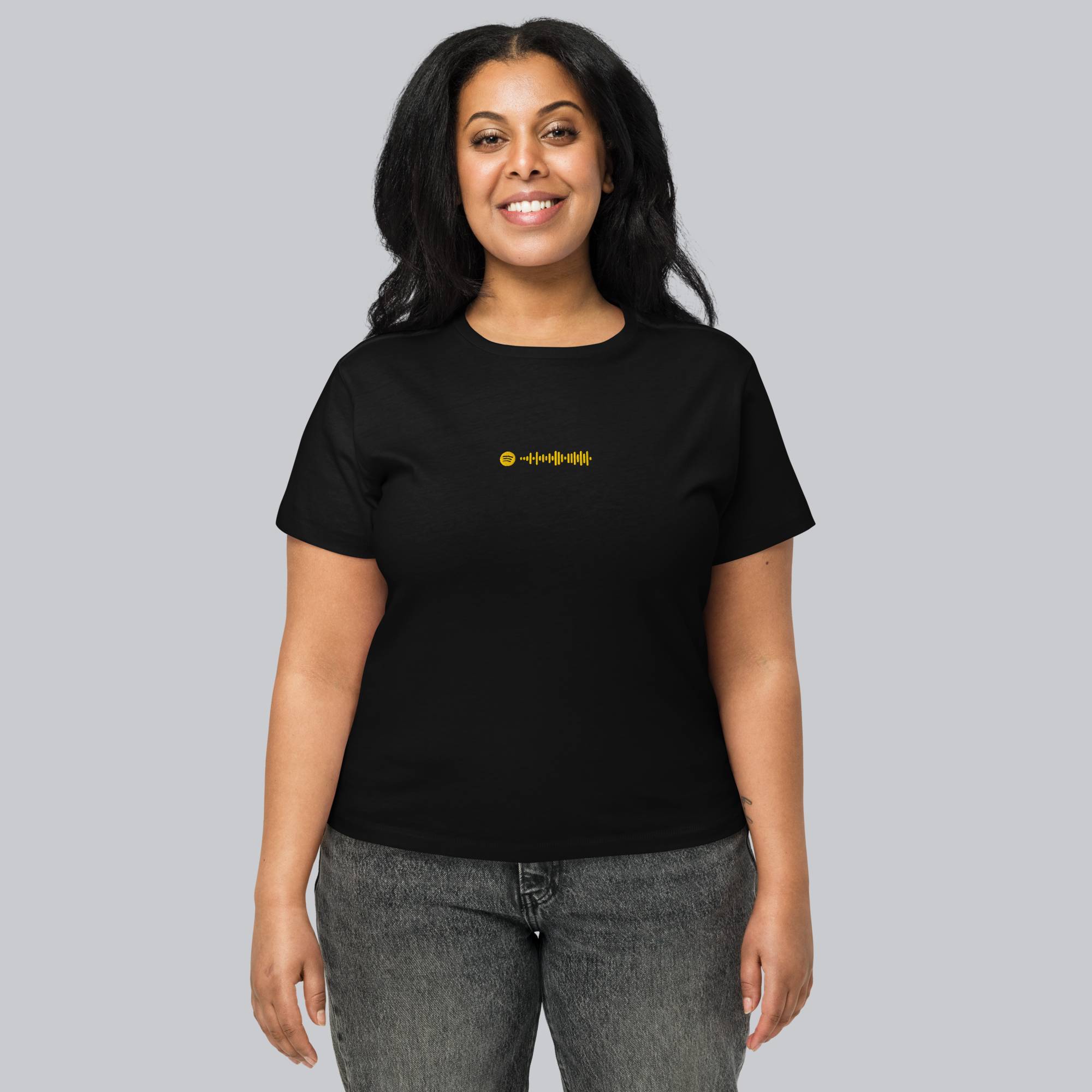 Black Short Women tshirt with custom Music Code