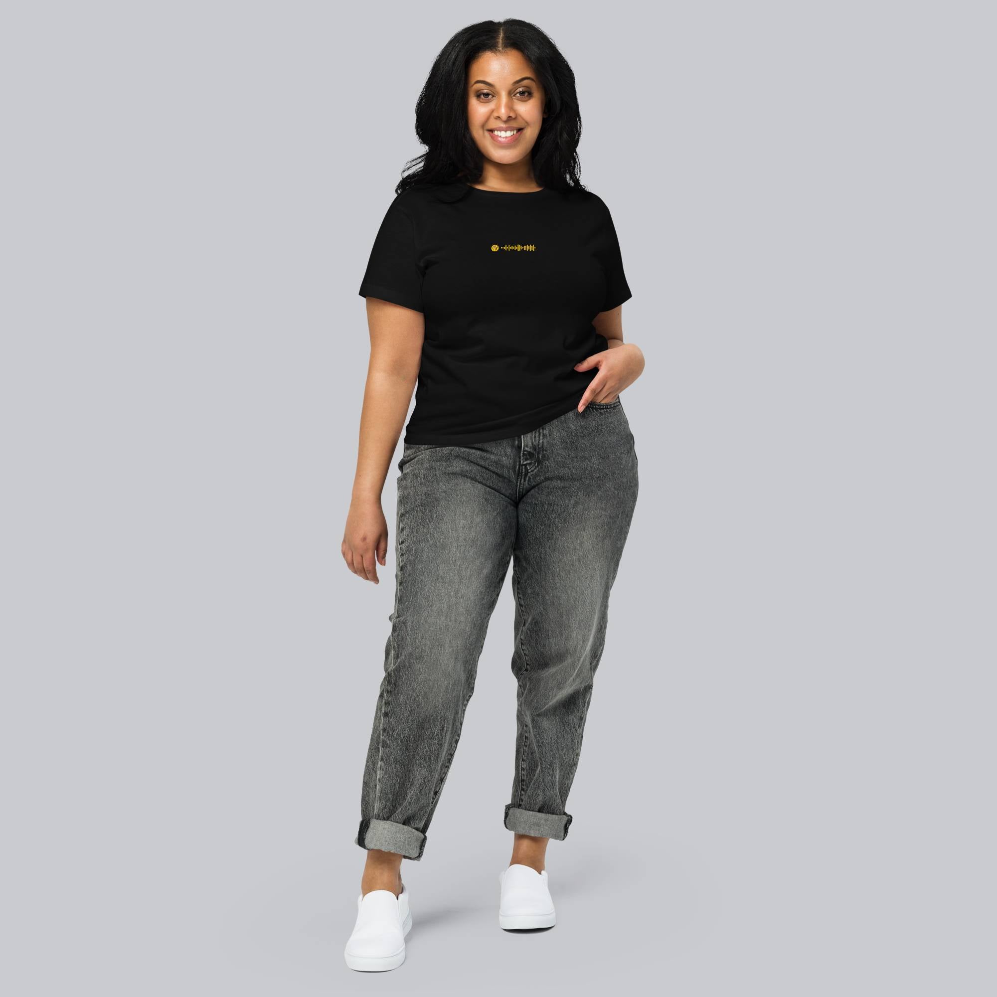 Black Short Women tshirt with custom Music Code