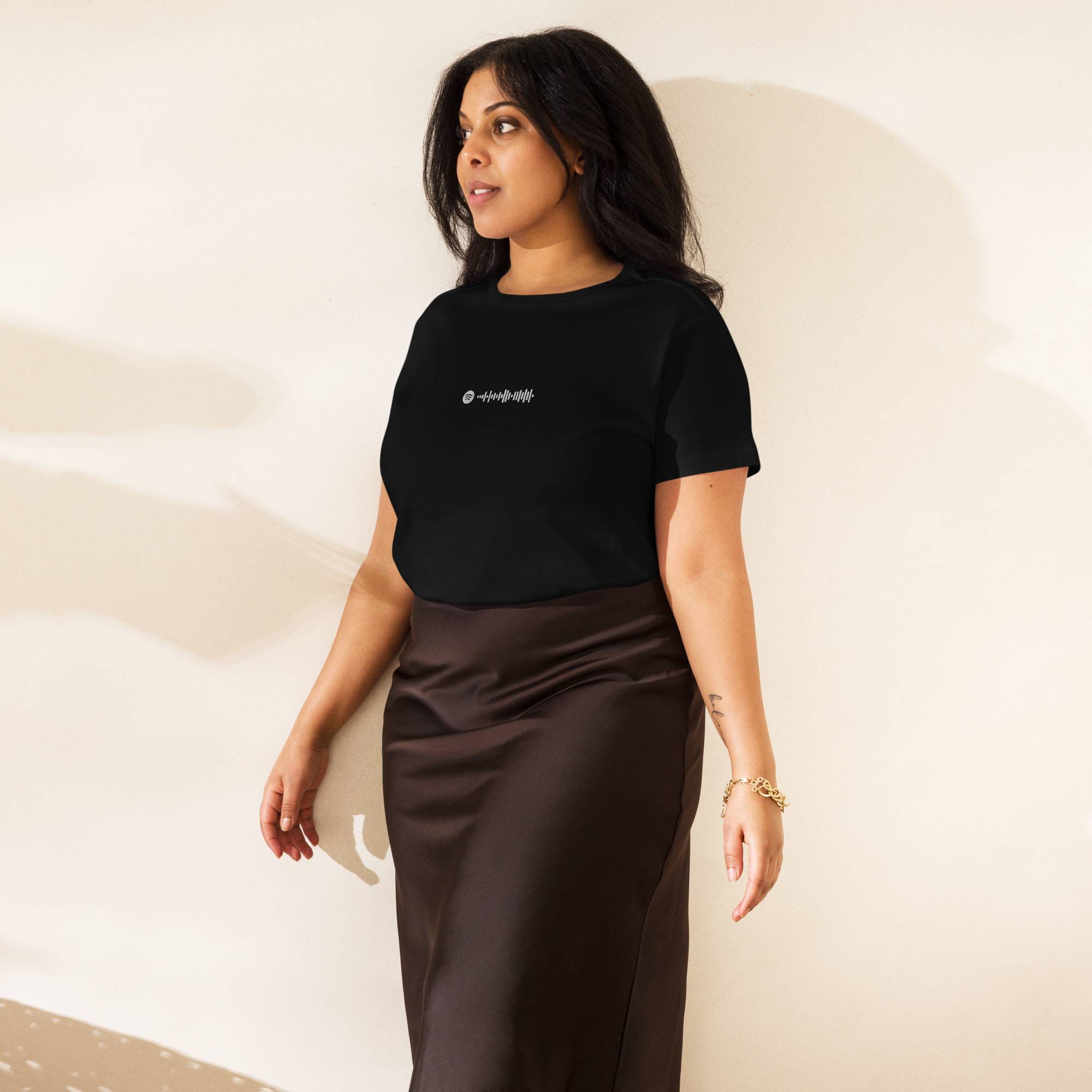 Black Short Women tshirt with custom Music Code