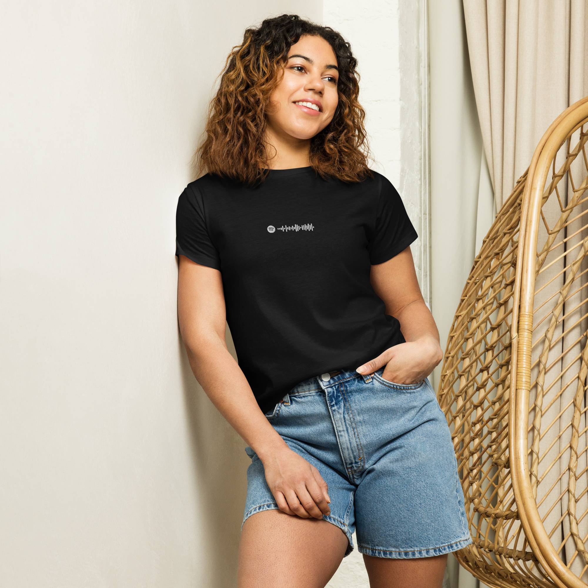 Black Short Women tshirt with custom Music Code