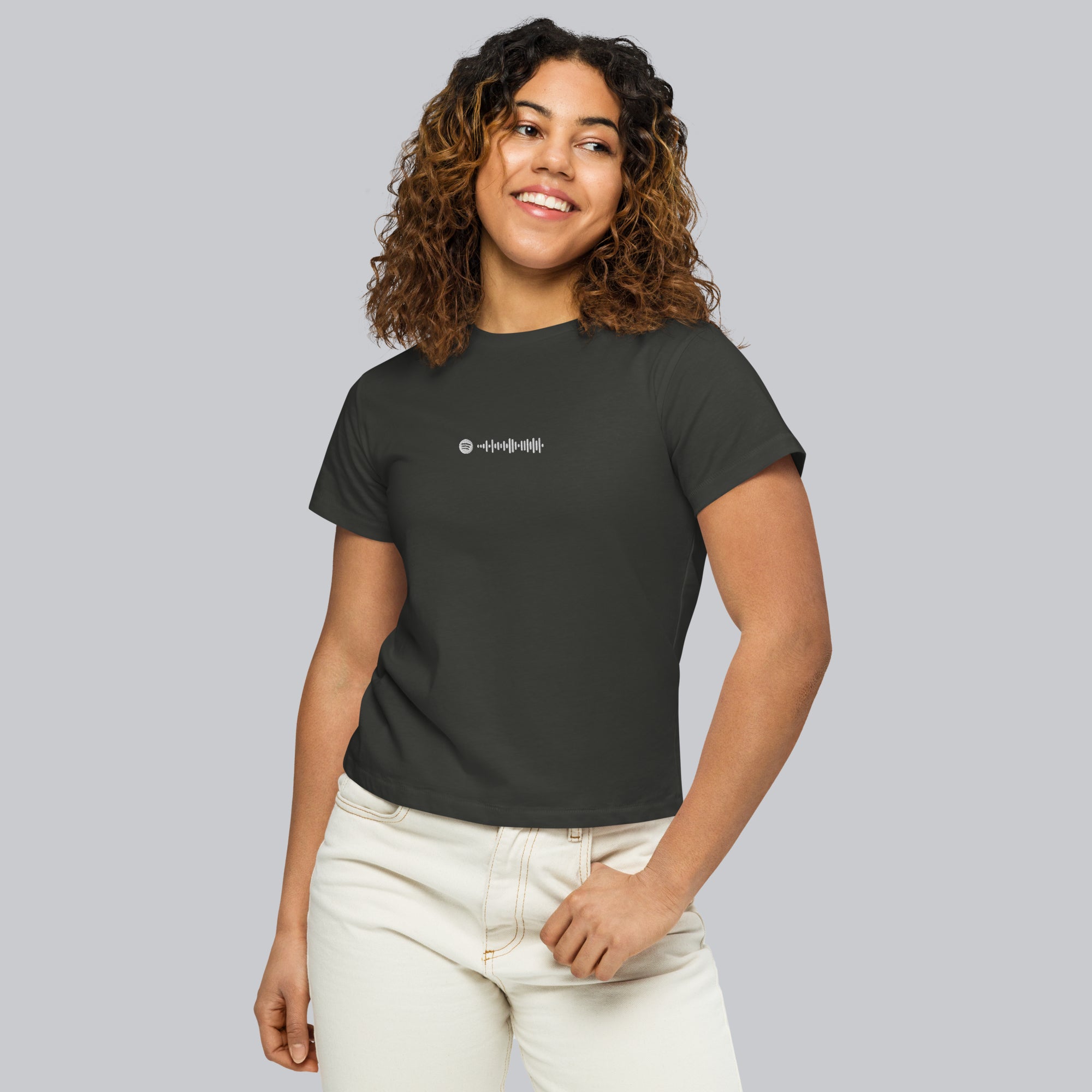 Dark grey Short Women tshirt with custom Music Code