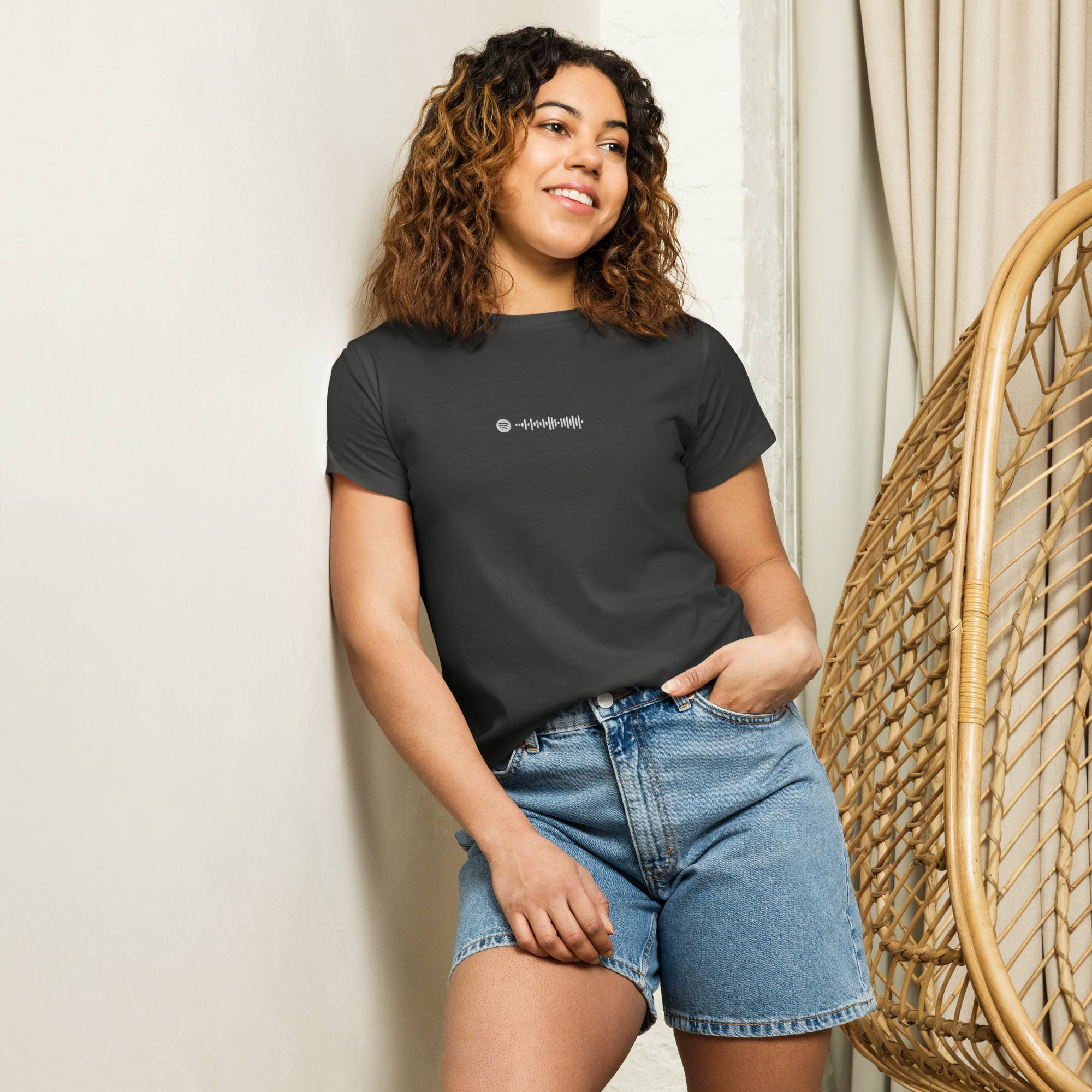 Dark grey Short Women tshirt with custom Music Code
