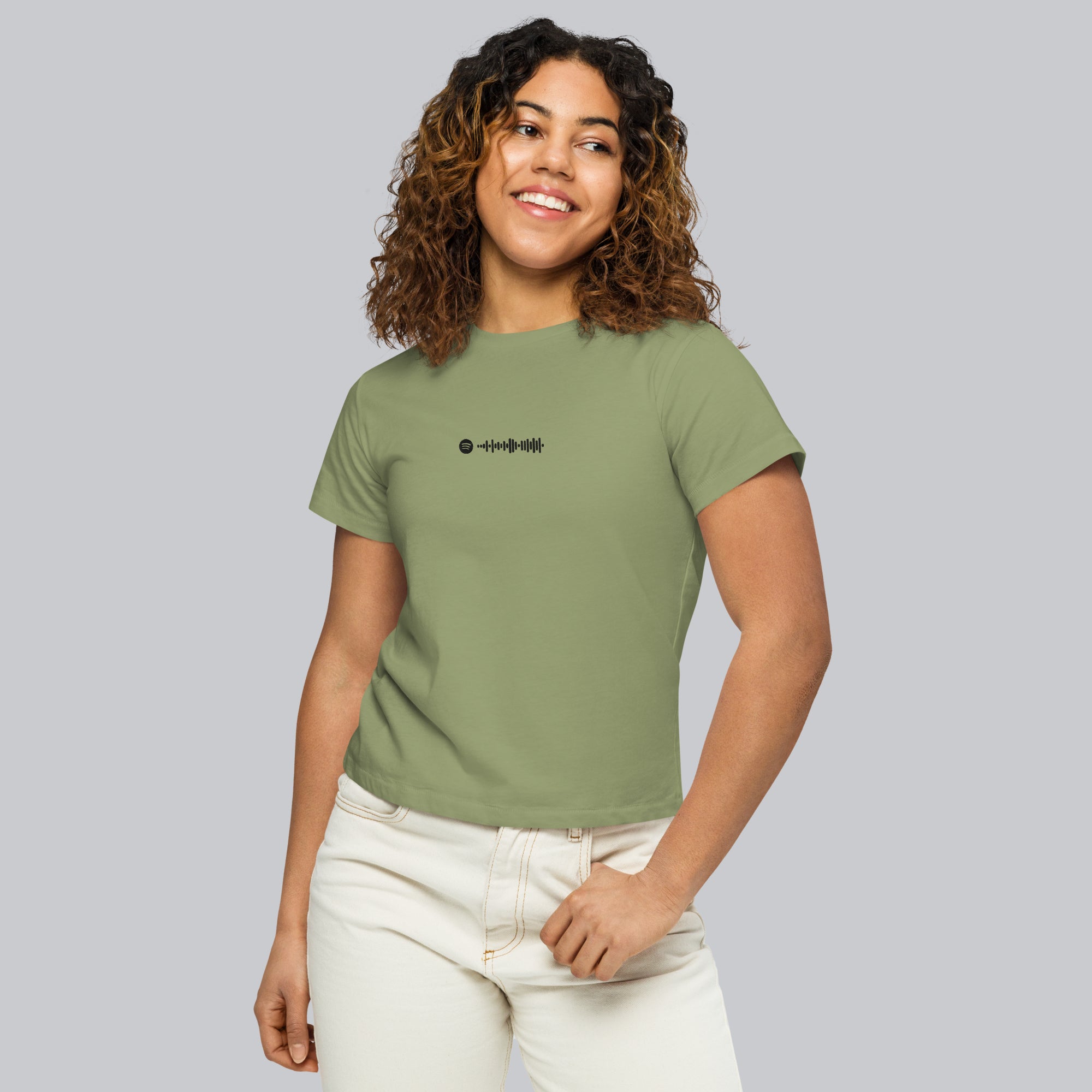 Light military green Short Women tshirt with custom Music Code