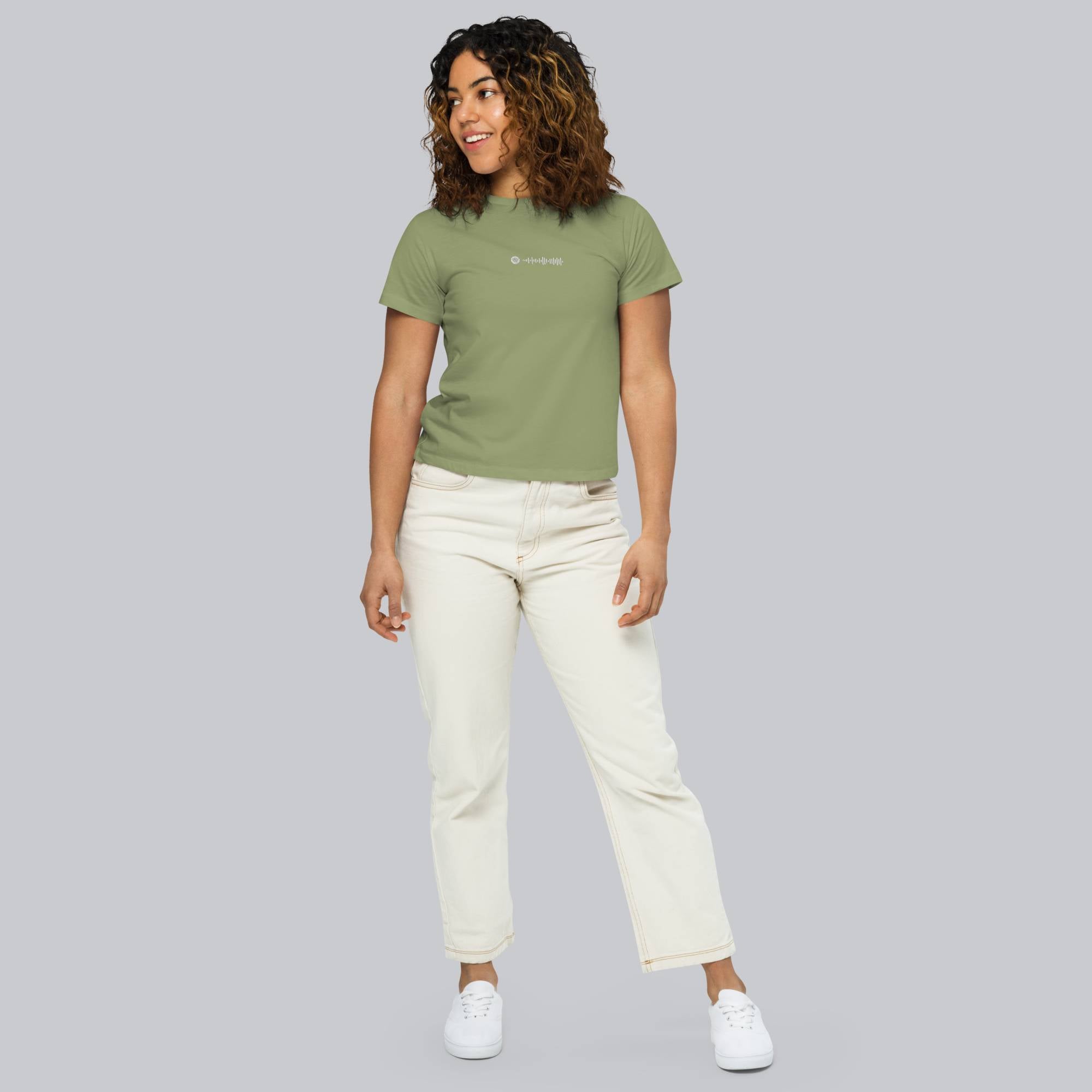 Light military green Short Women tshirt with custom Music Code