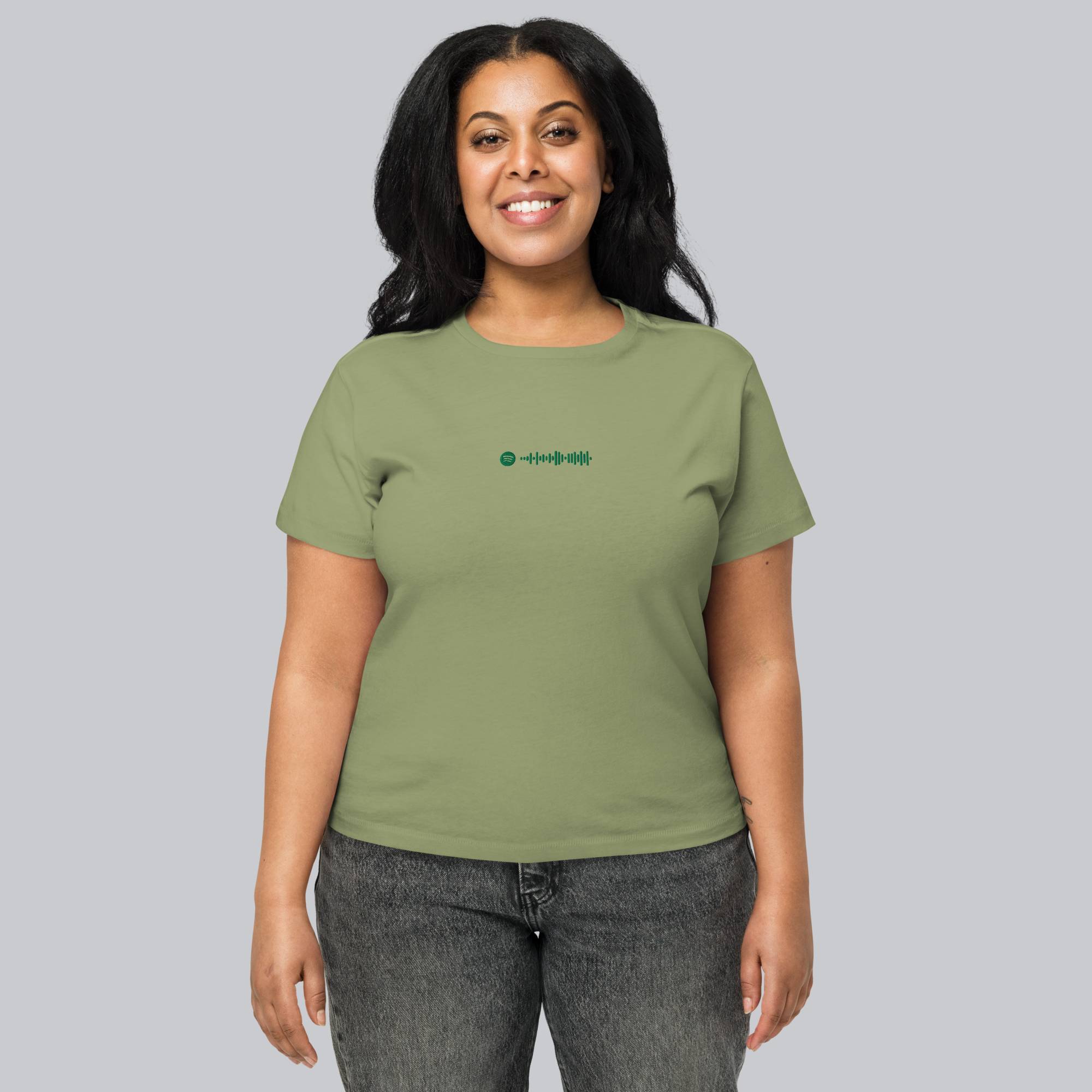 Light military green Short Women tshirt with custom Music Code