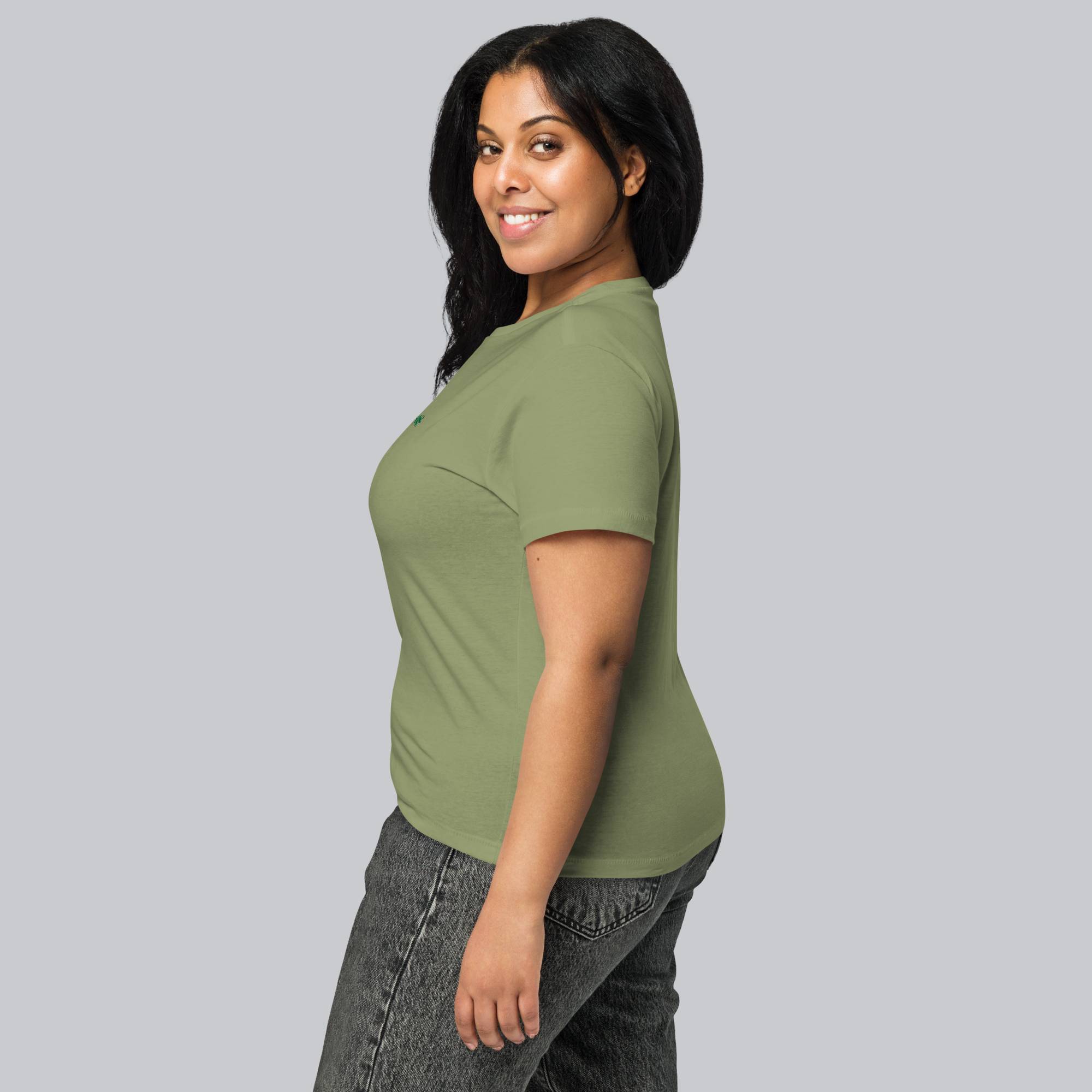 Light military green Short Women tshirt with custom Music Code