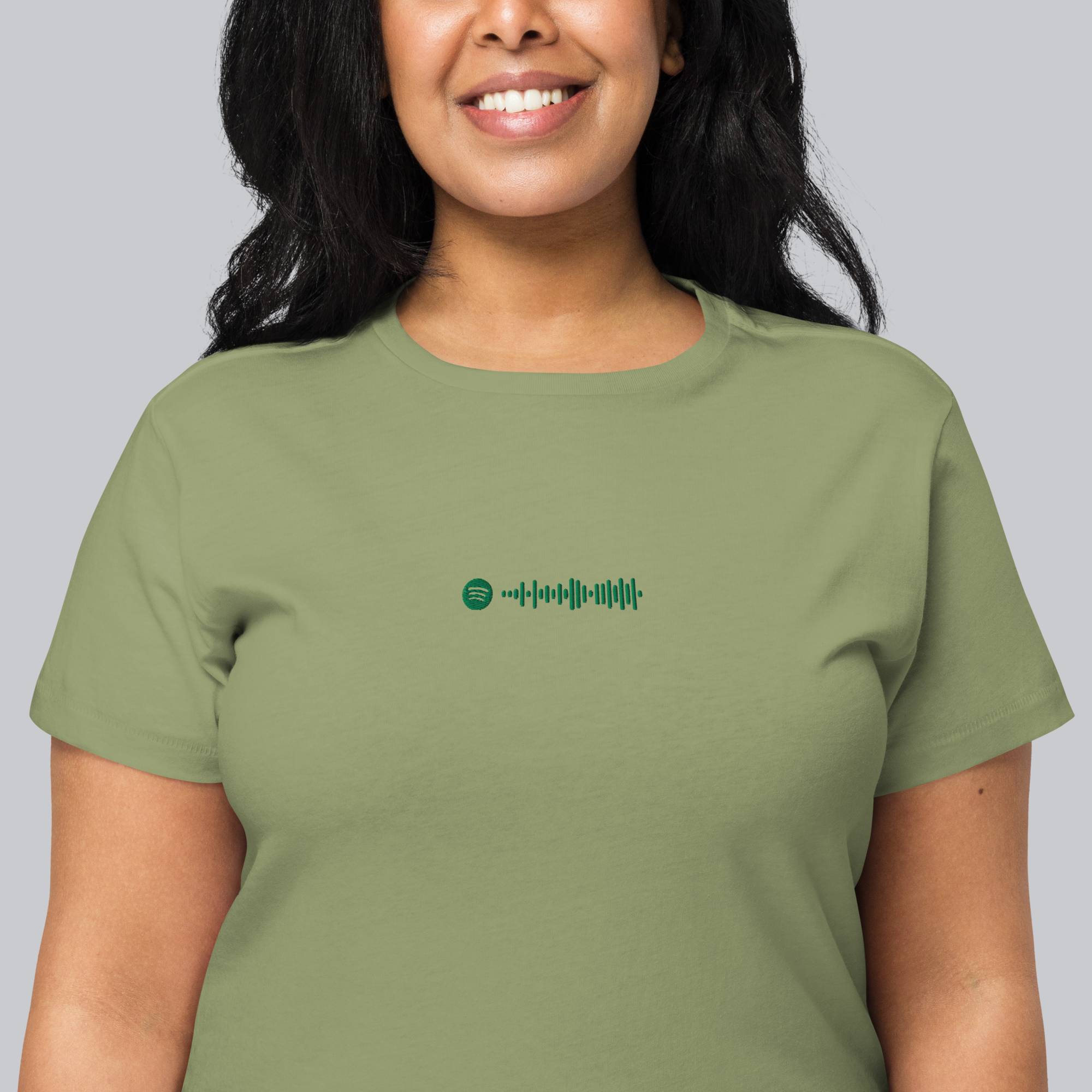 Light military green Short Women tshirt with custom Music Code