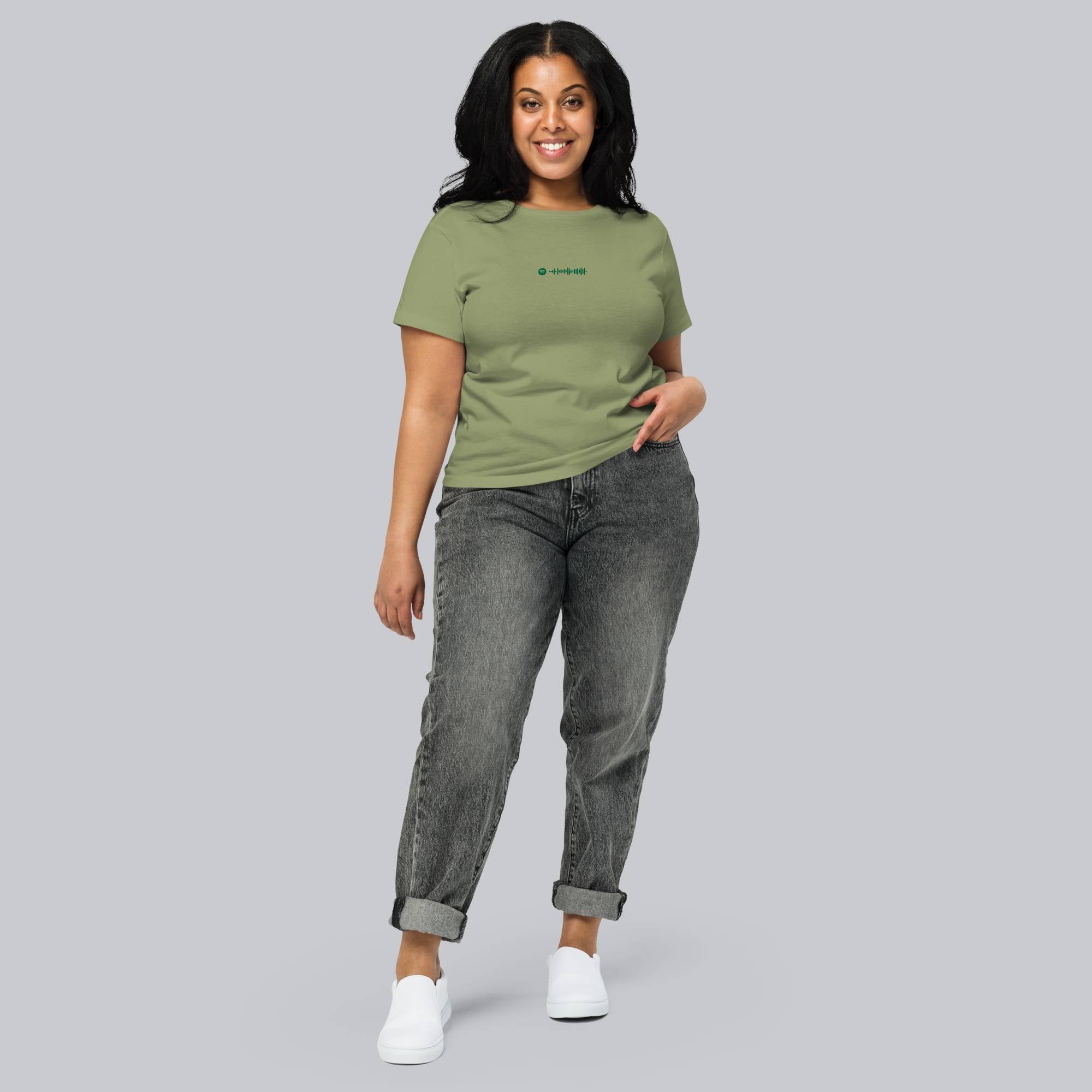 Light military green Short Women tshirt with custom Music Code