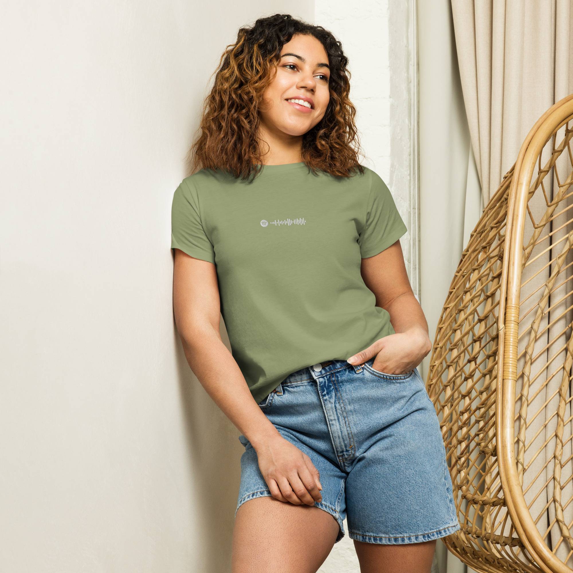 Light military green Short Women tshirt with custom Music Code