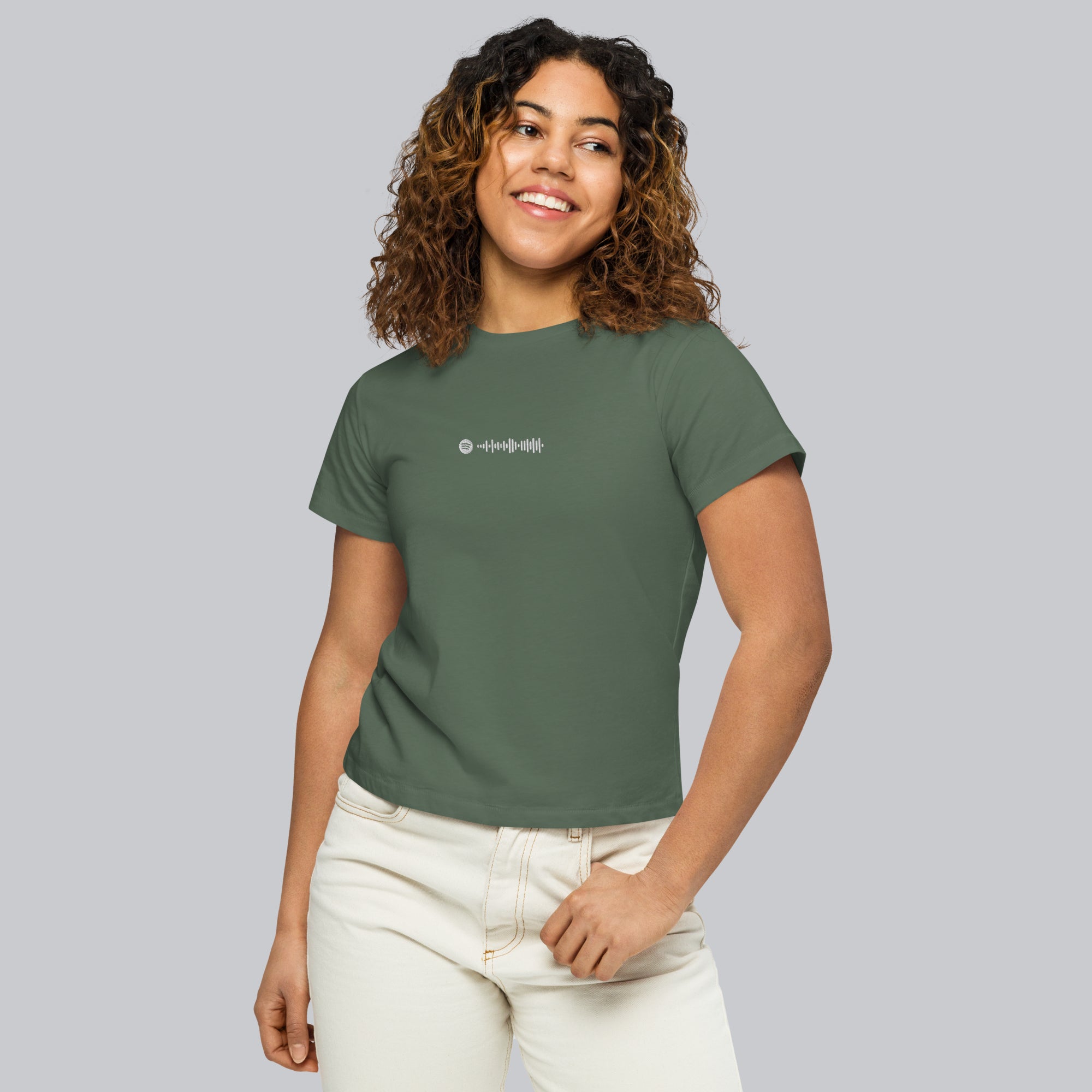 Military green Short Women tshirt with custom Music Code