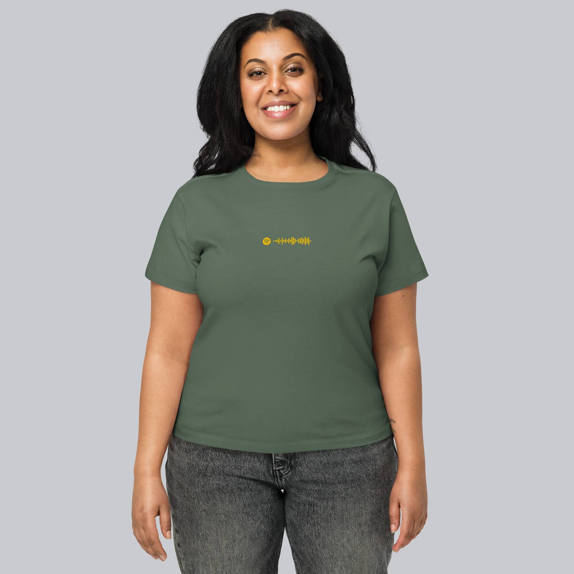 Military green Short Women tshirt with custom Music Code