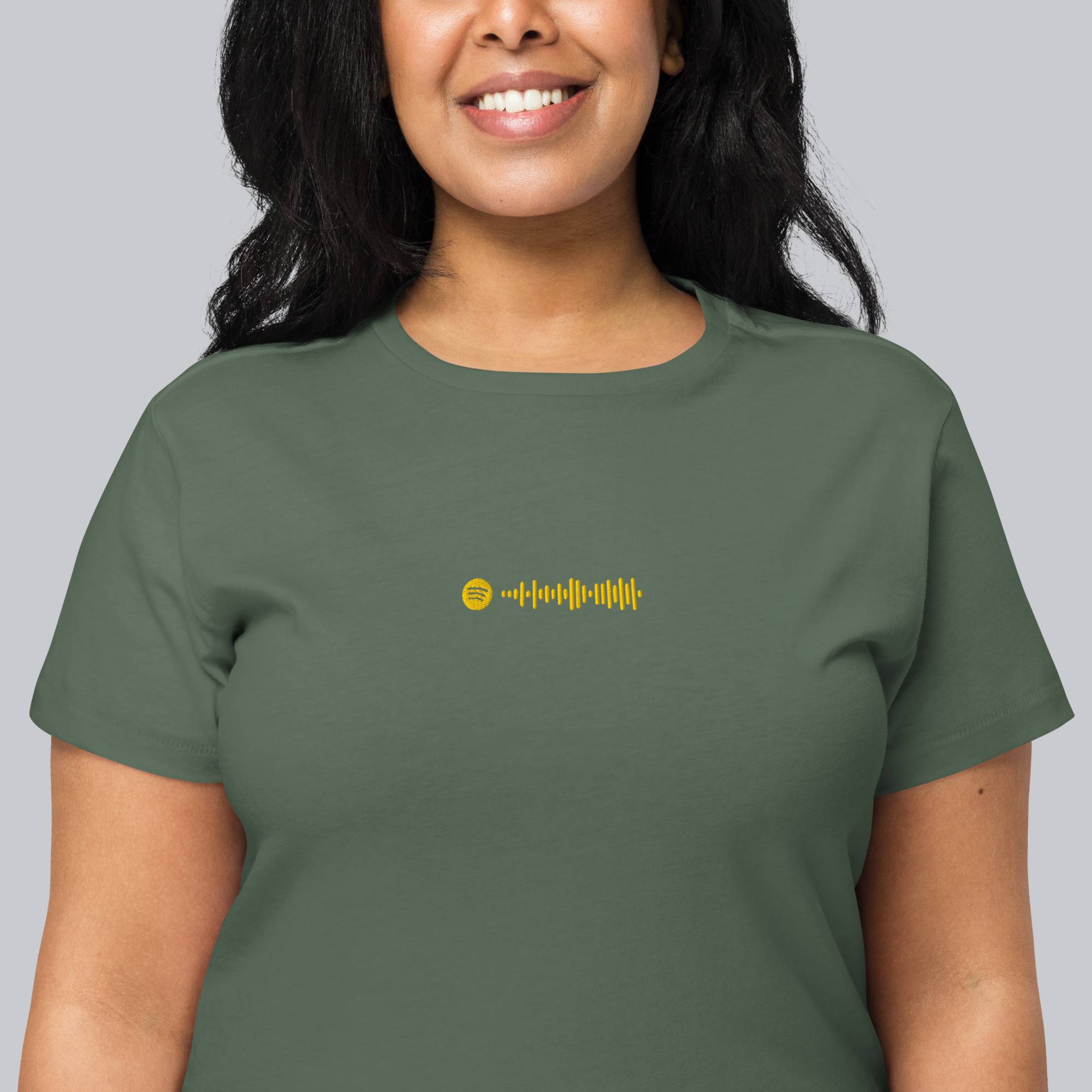 Military green Short Women tshirt with custom Music Code