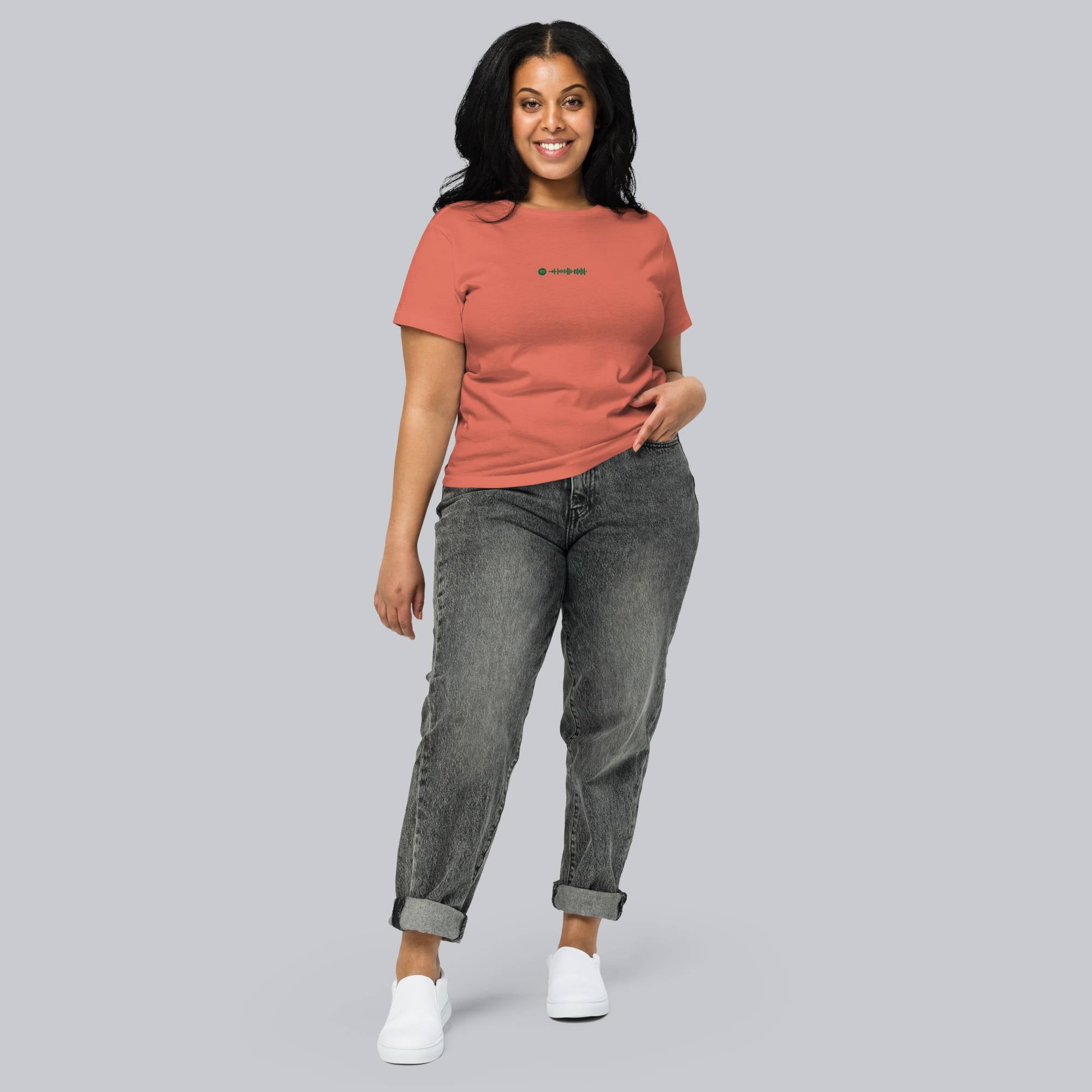 Brick red Short Women tshirt with custom Music Code