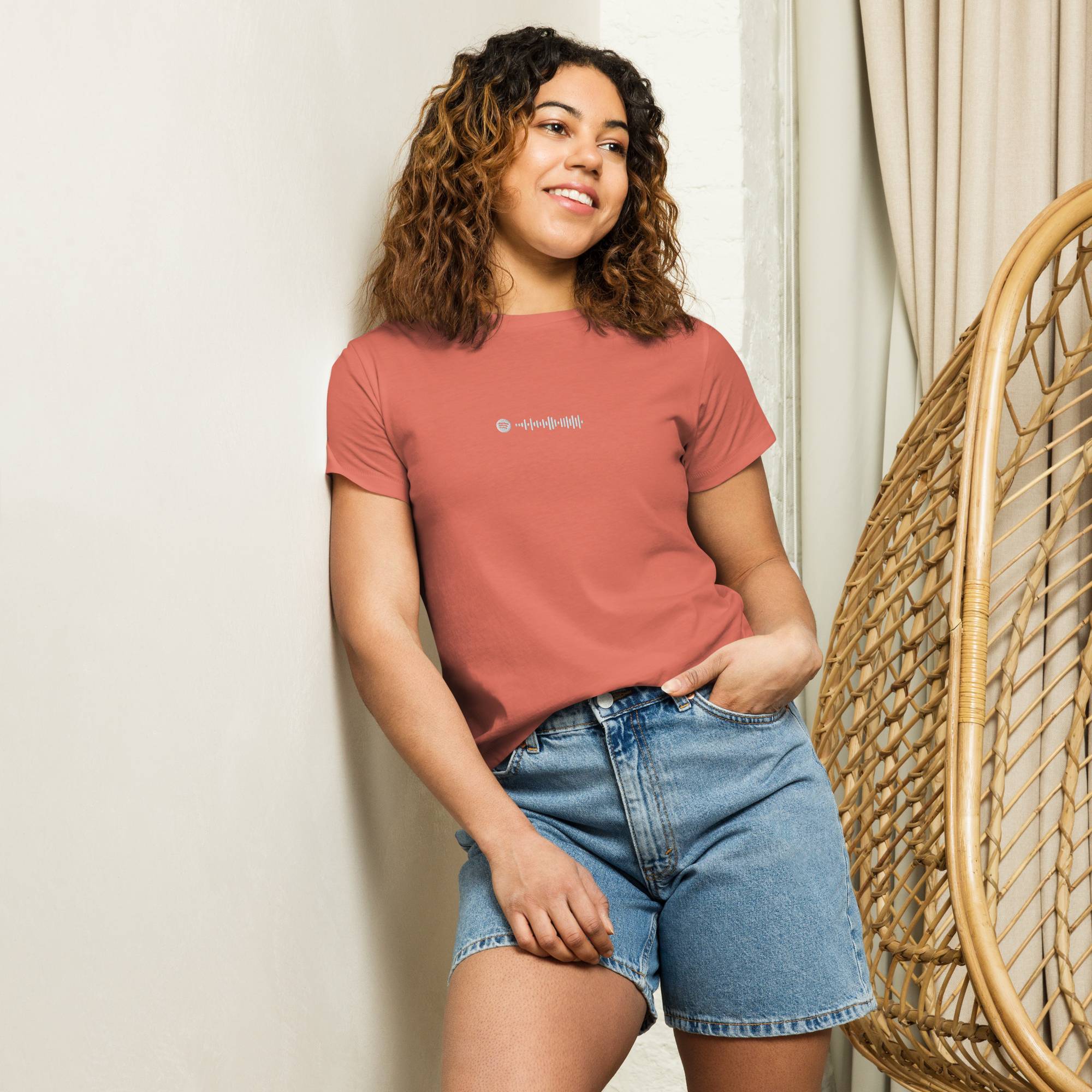 Brick red Short Women tshirt with custom Music Code