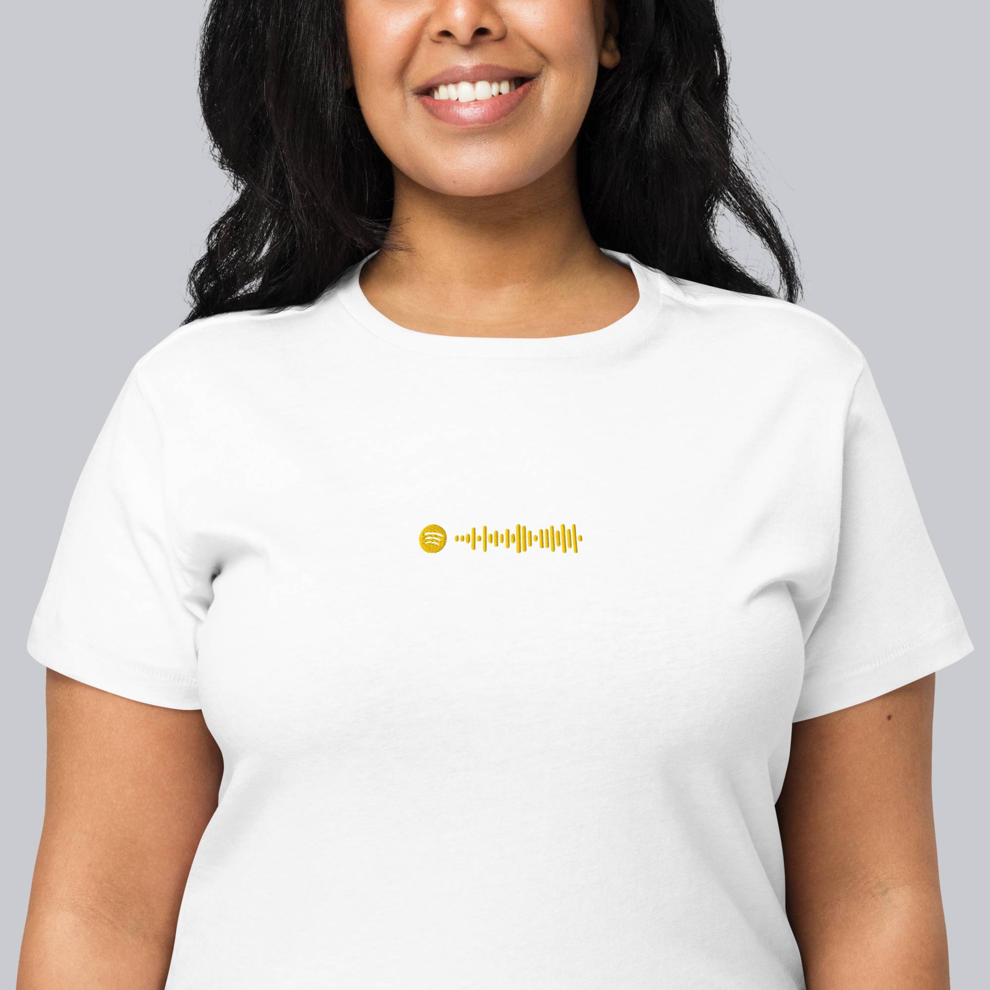 White Short Women tshirt with custom Music Code