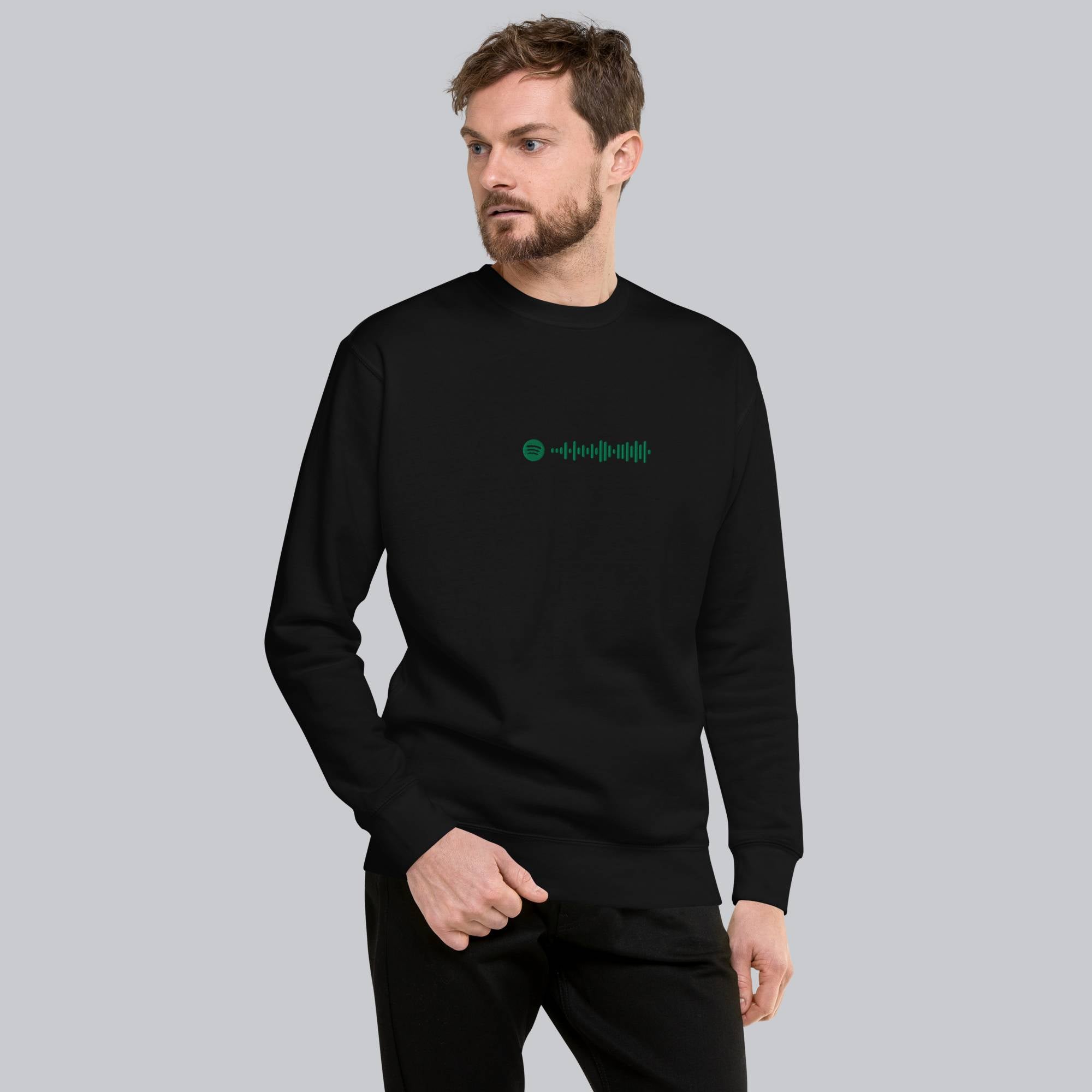 Black long-sleeve shirt with custom Music Code