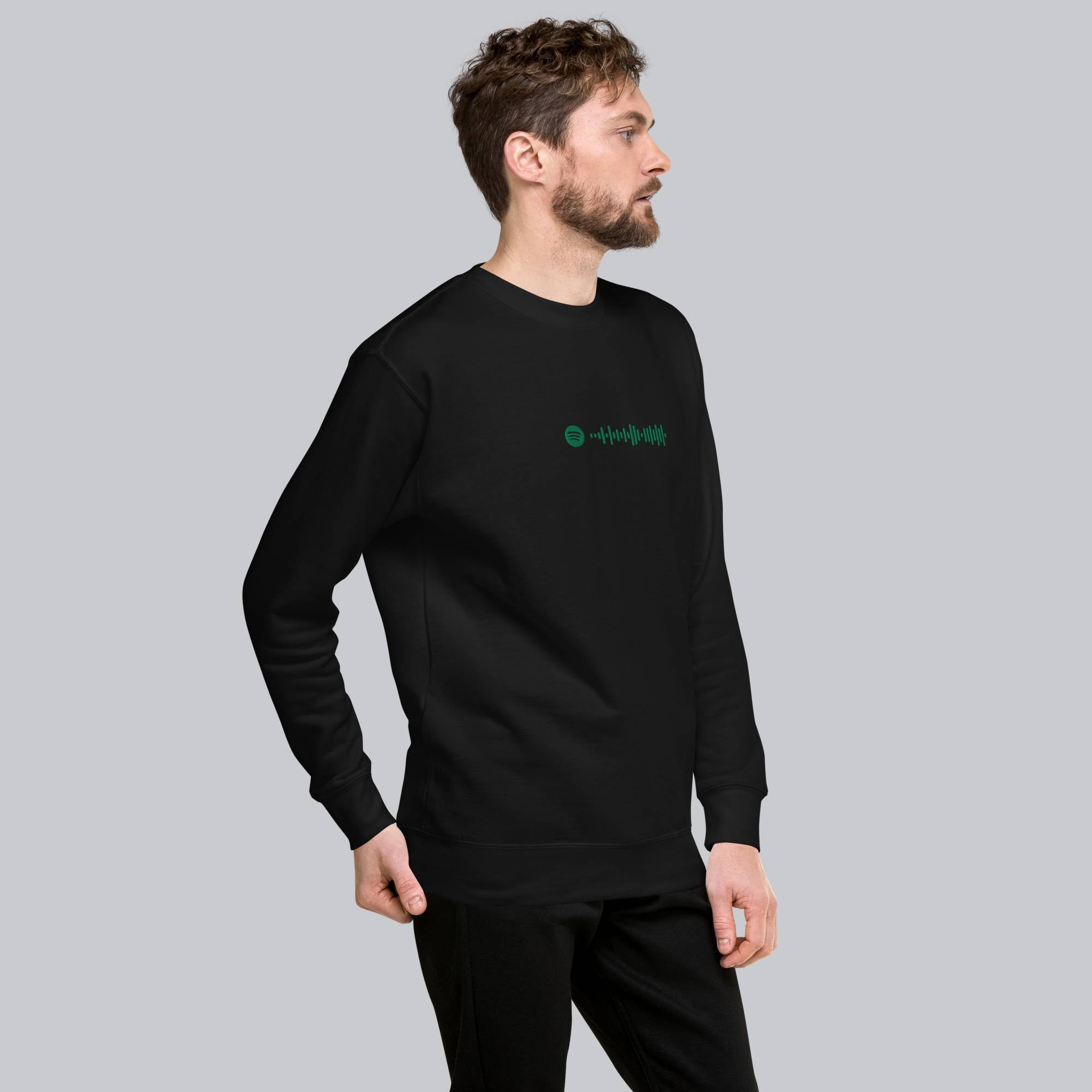 Black long-sleeve shirt with custom Music Code