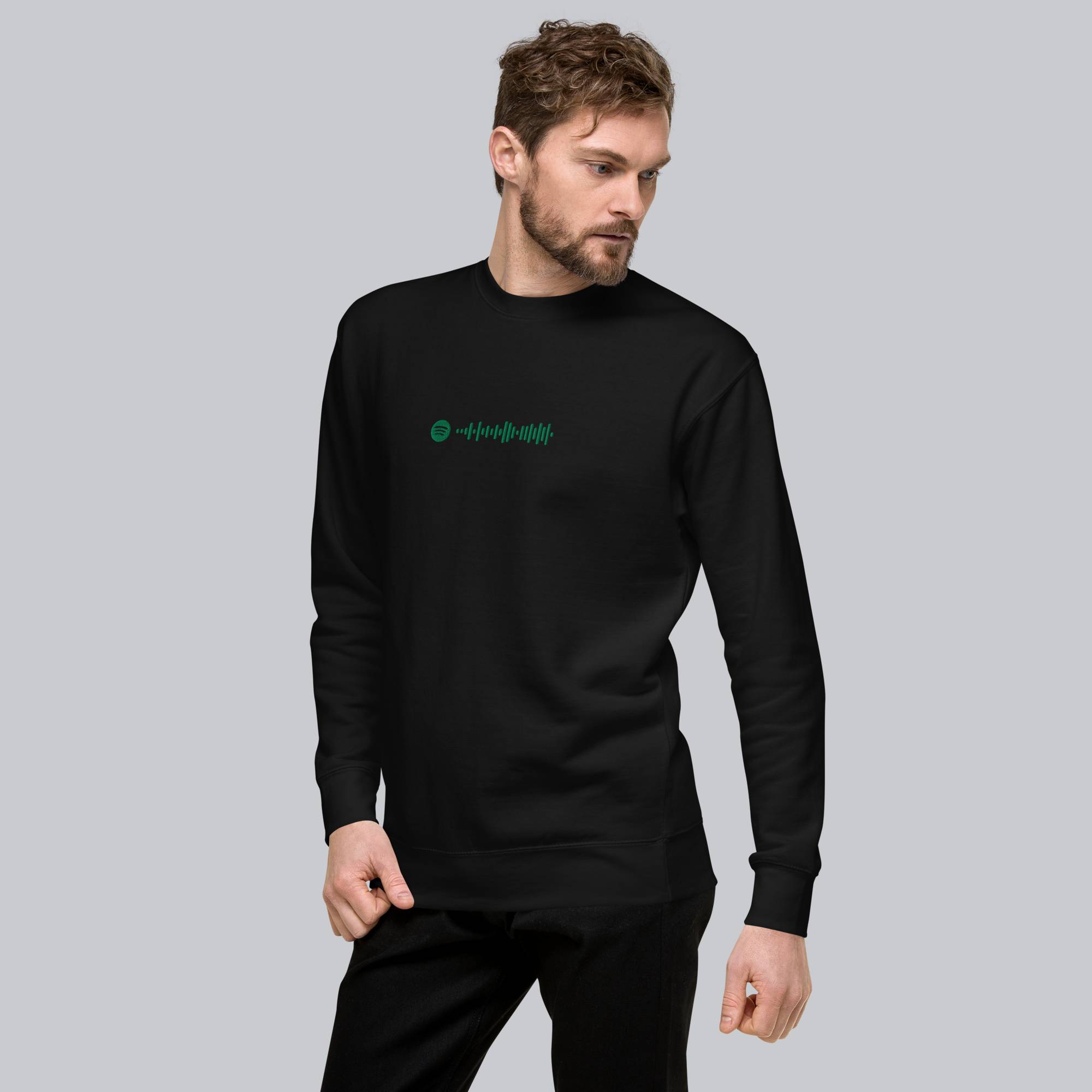 Black long-sleeve shirt with custom Music Code
