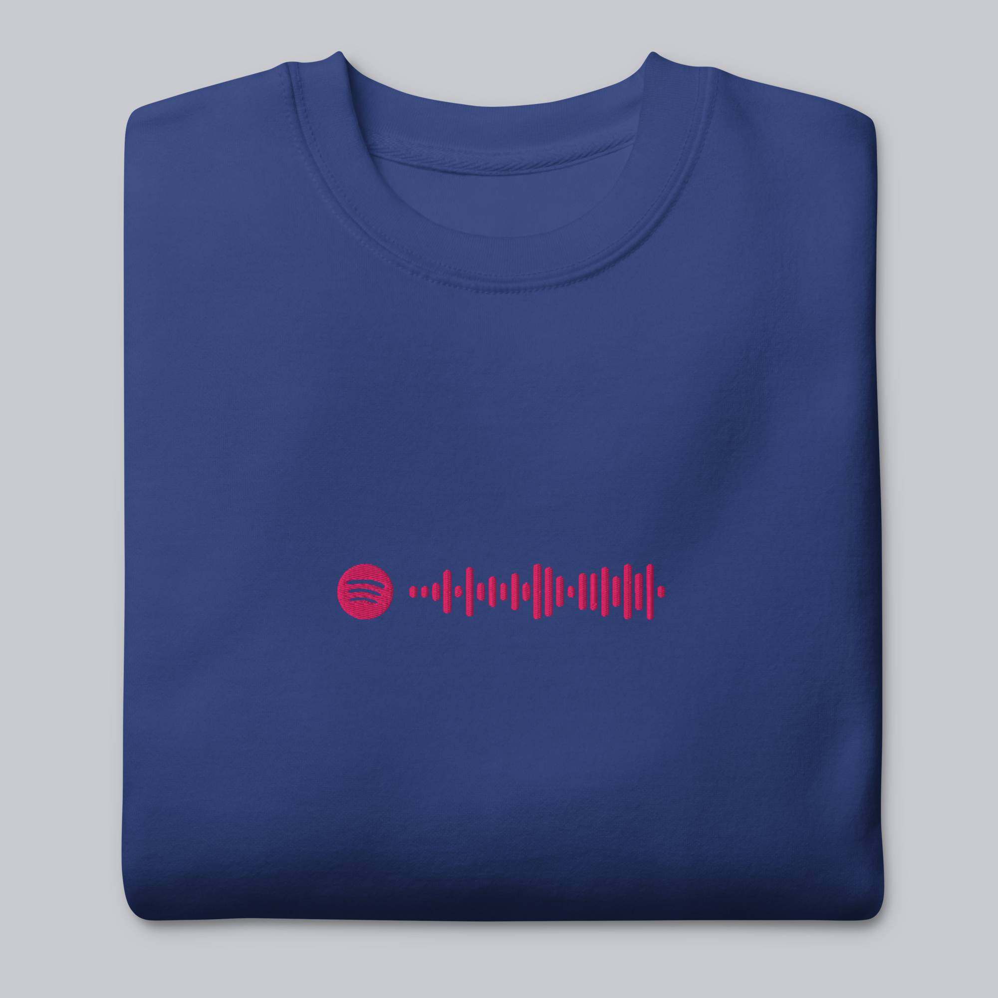 Blue long-sleeve shirt with custom Music Code