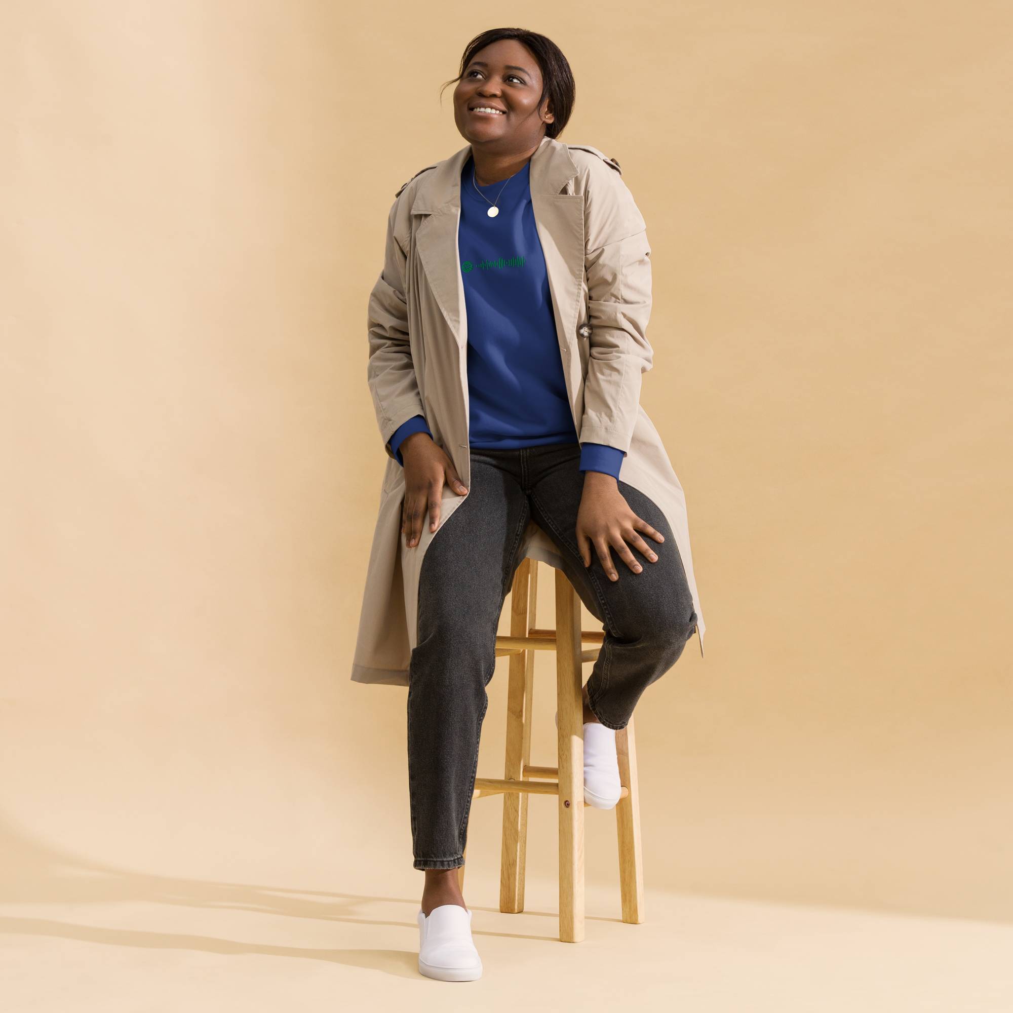 Blue long-sleeve shirt with custom Music Code