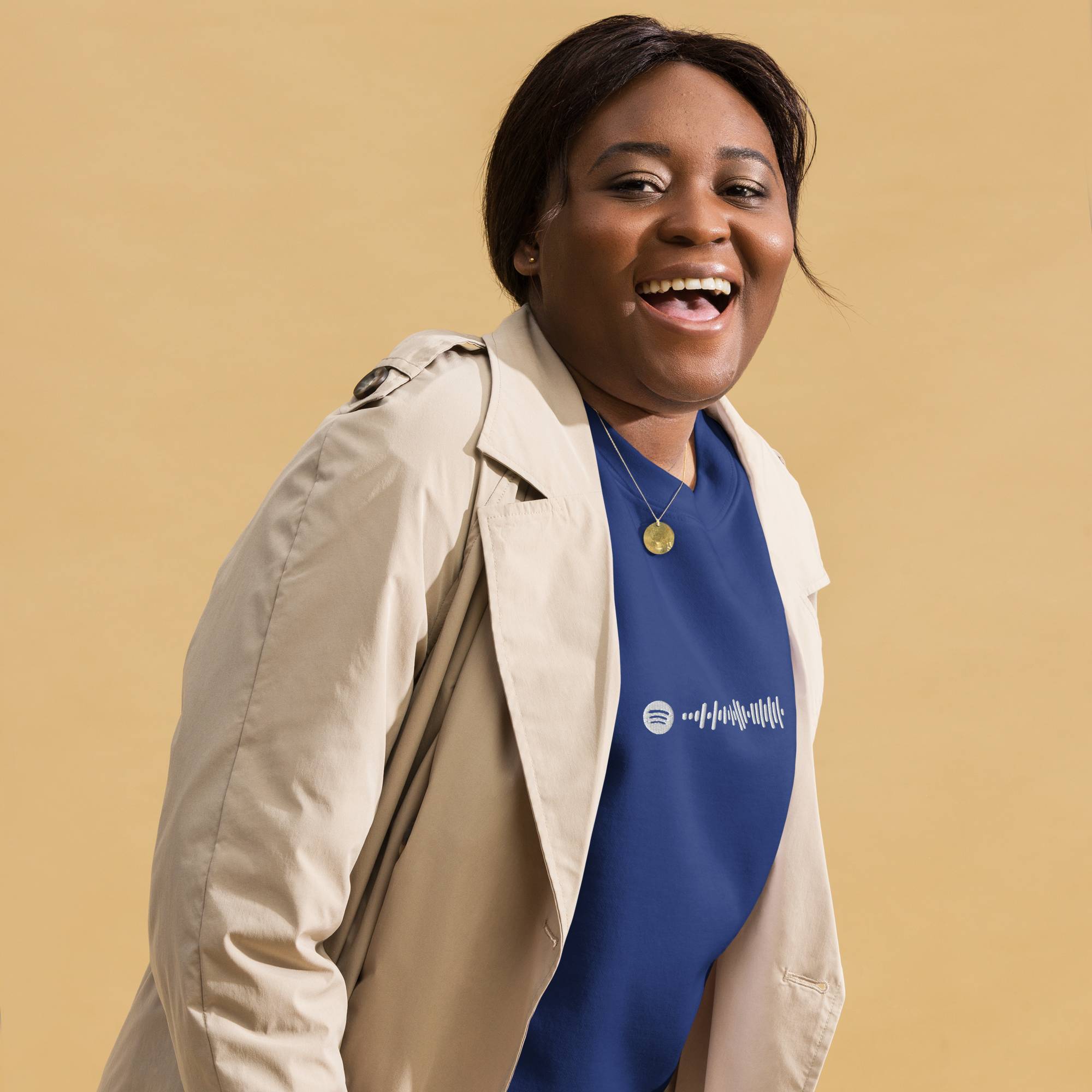 Blue long-sleeve shirt with custom Music Code