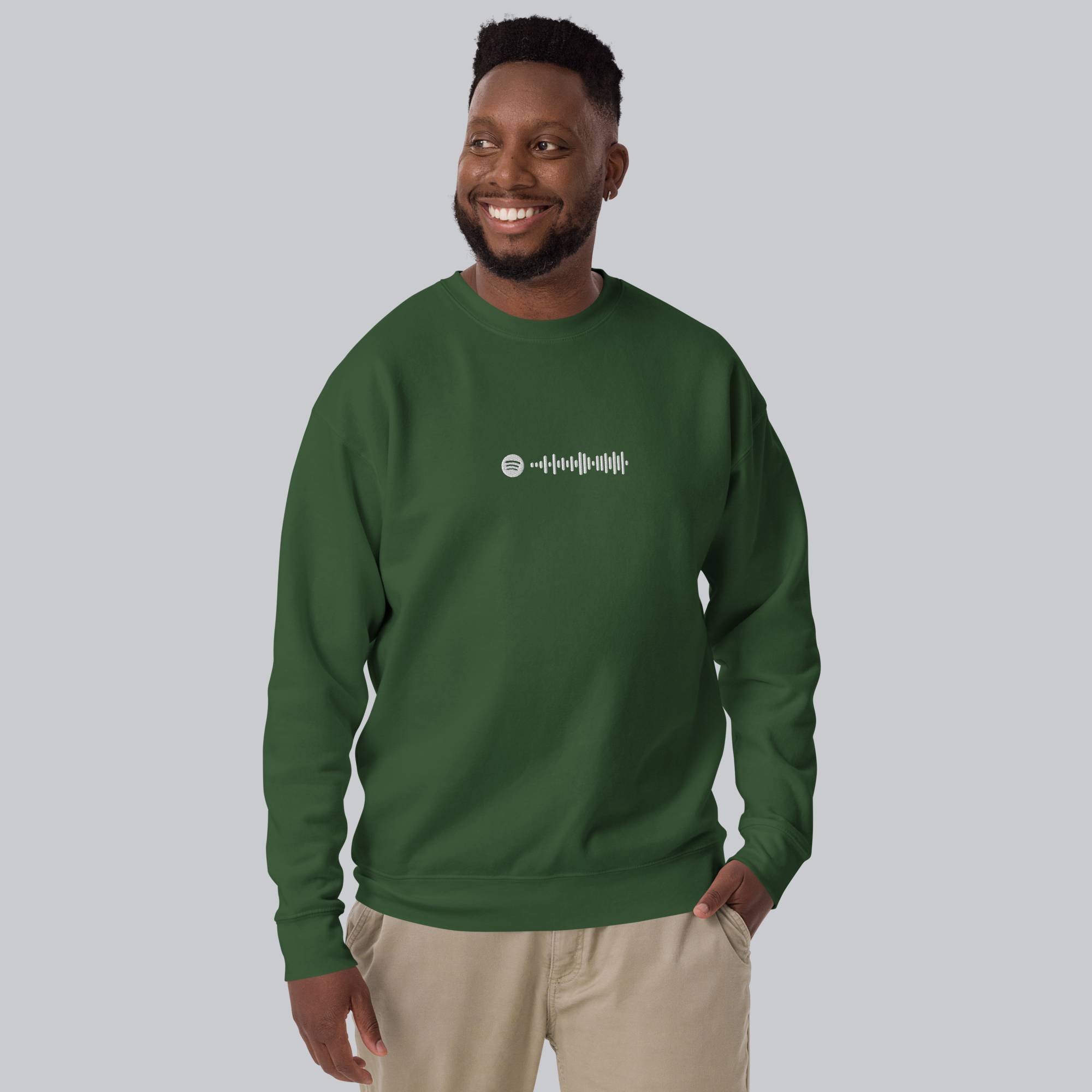 Green long-sleeve shirt with custom Music Code
