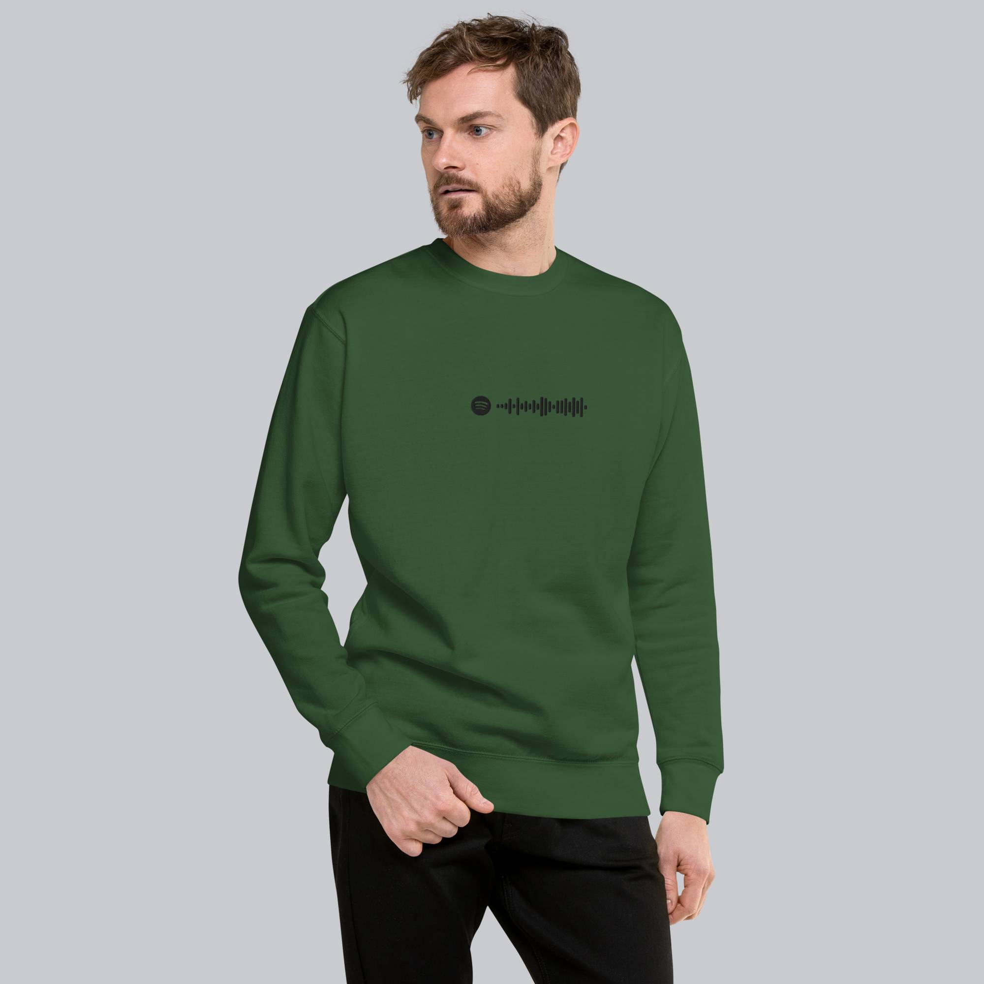 Green long-sleeve shirt with custom Music Code