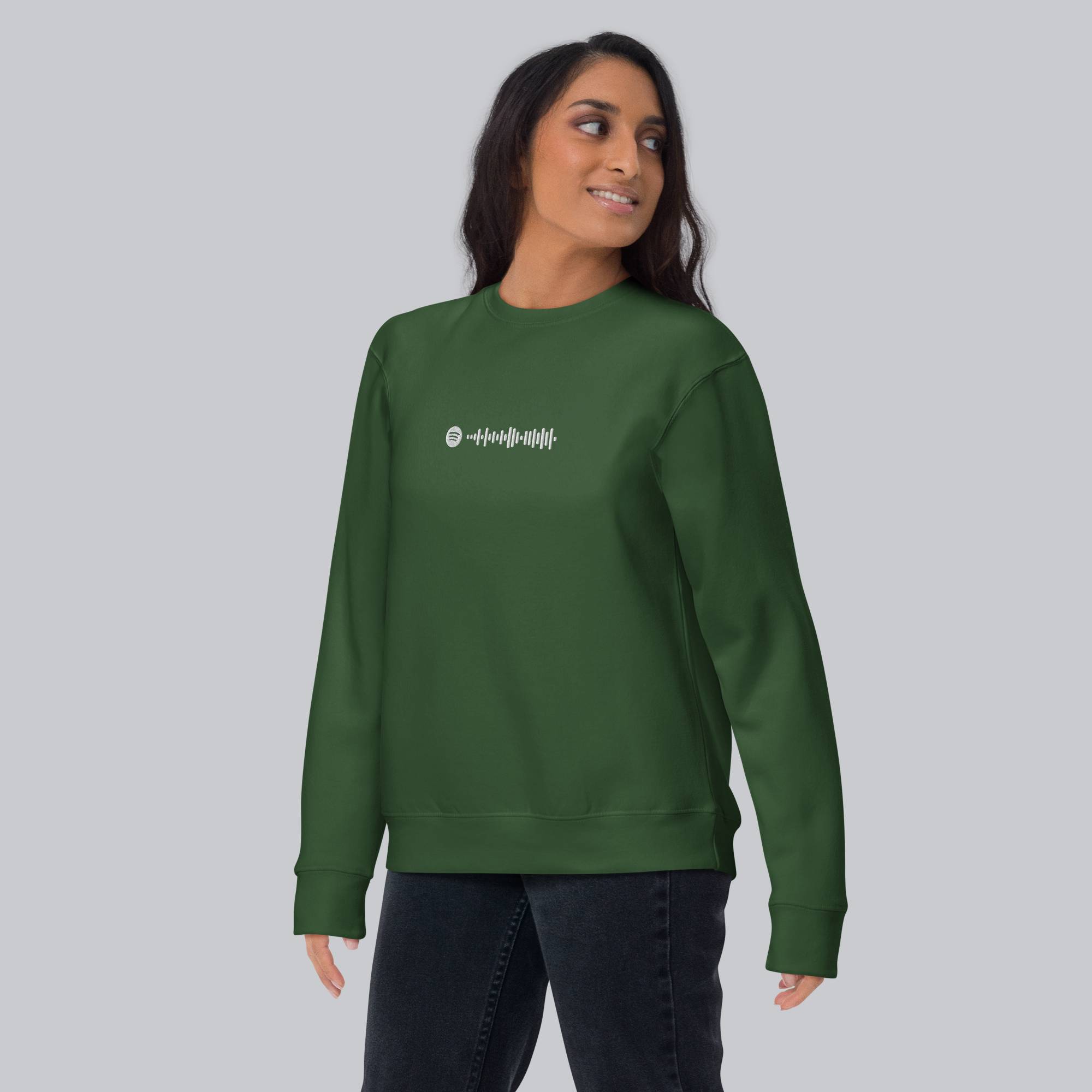 Green long-sleeve shirt with custom Music Code