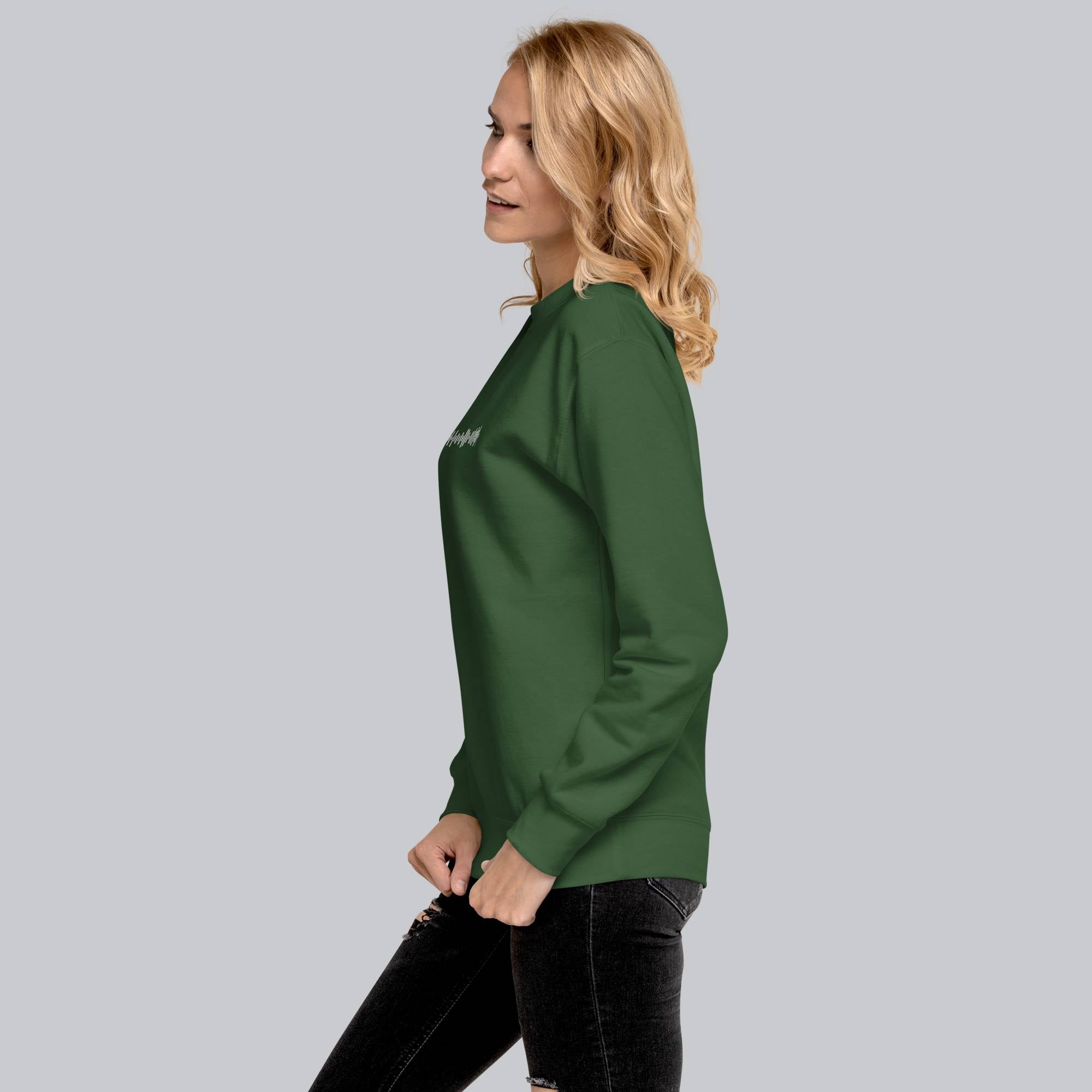 Green long-sleeve shirt with custom Music Code
