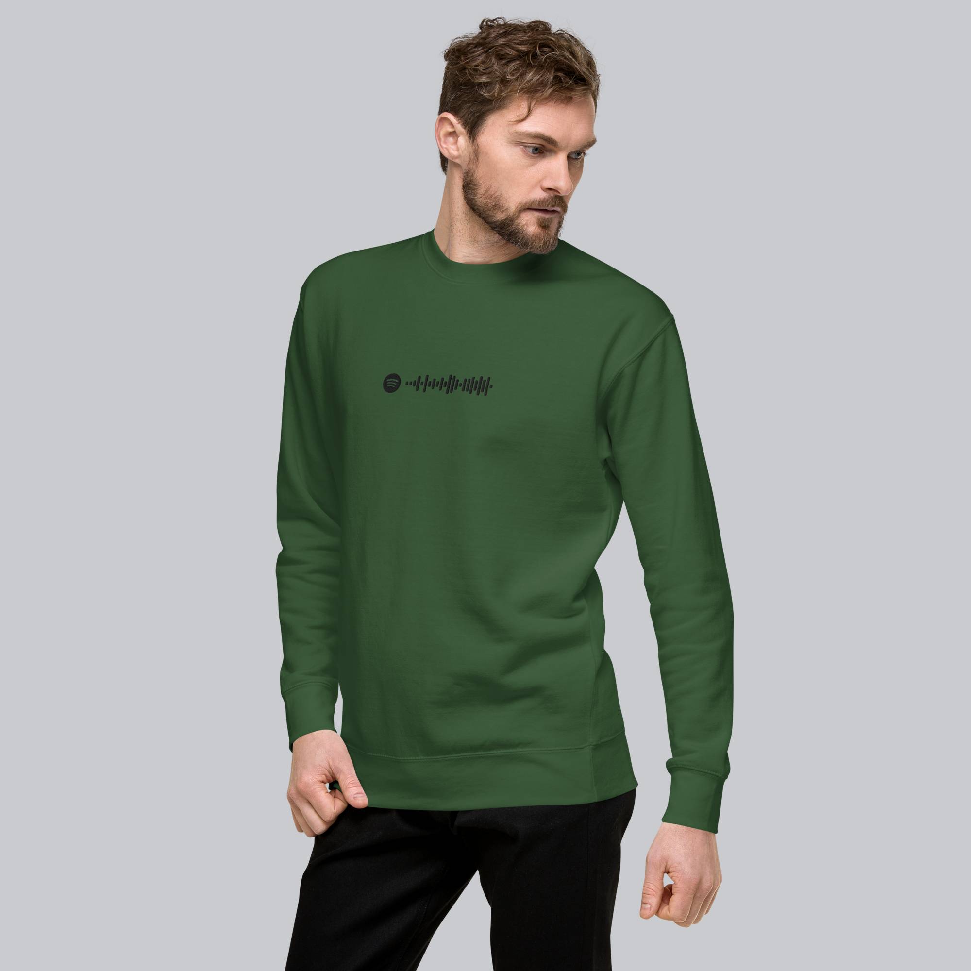 Green long-sleeve shirt with custom Music Code