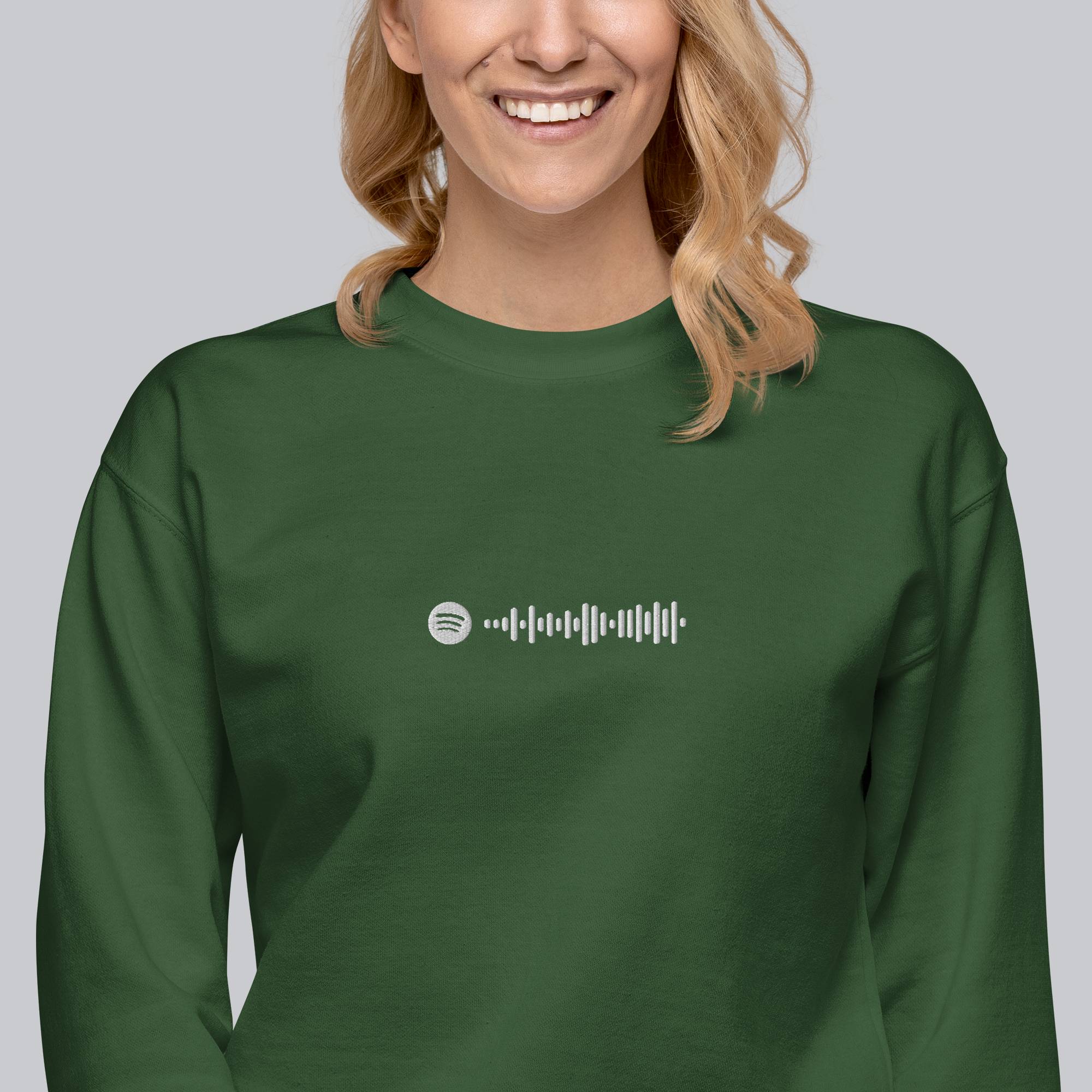 Green long-sleeve shirt with custom Music Code