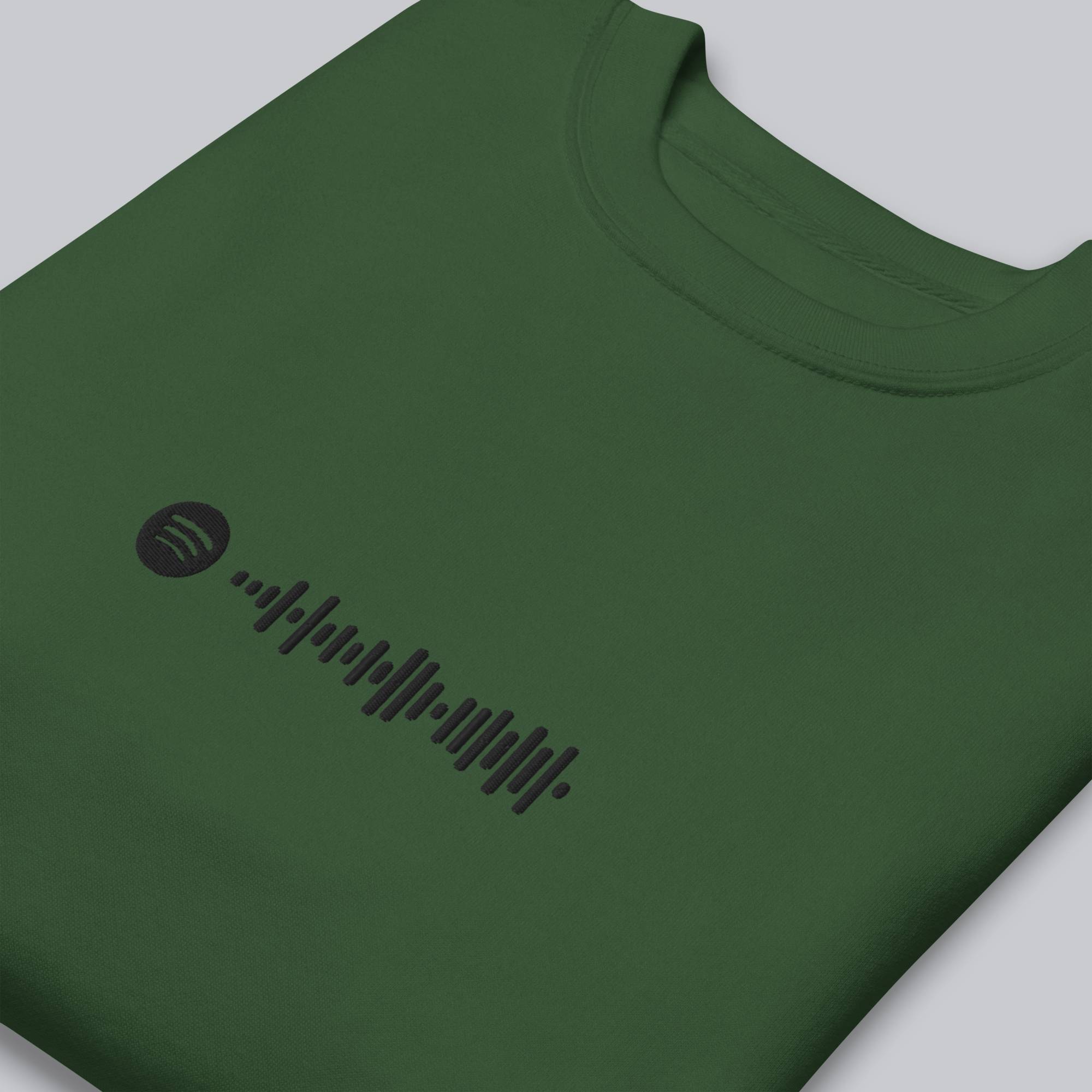 Green long-sleeve shirt with custom Music Code