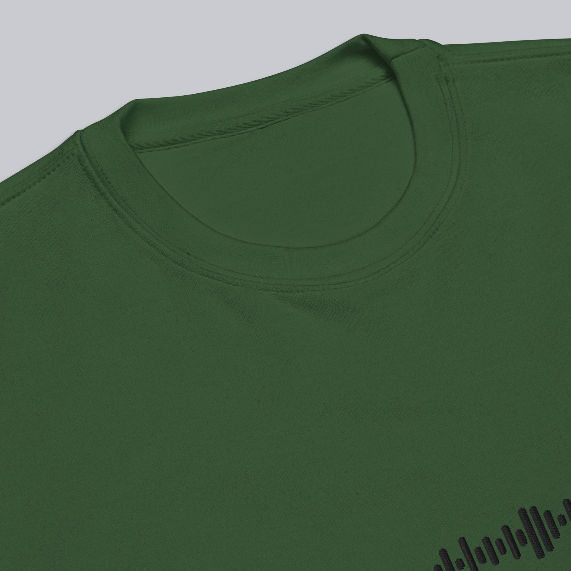 Green long-sleeve shirt with custom Music Code