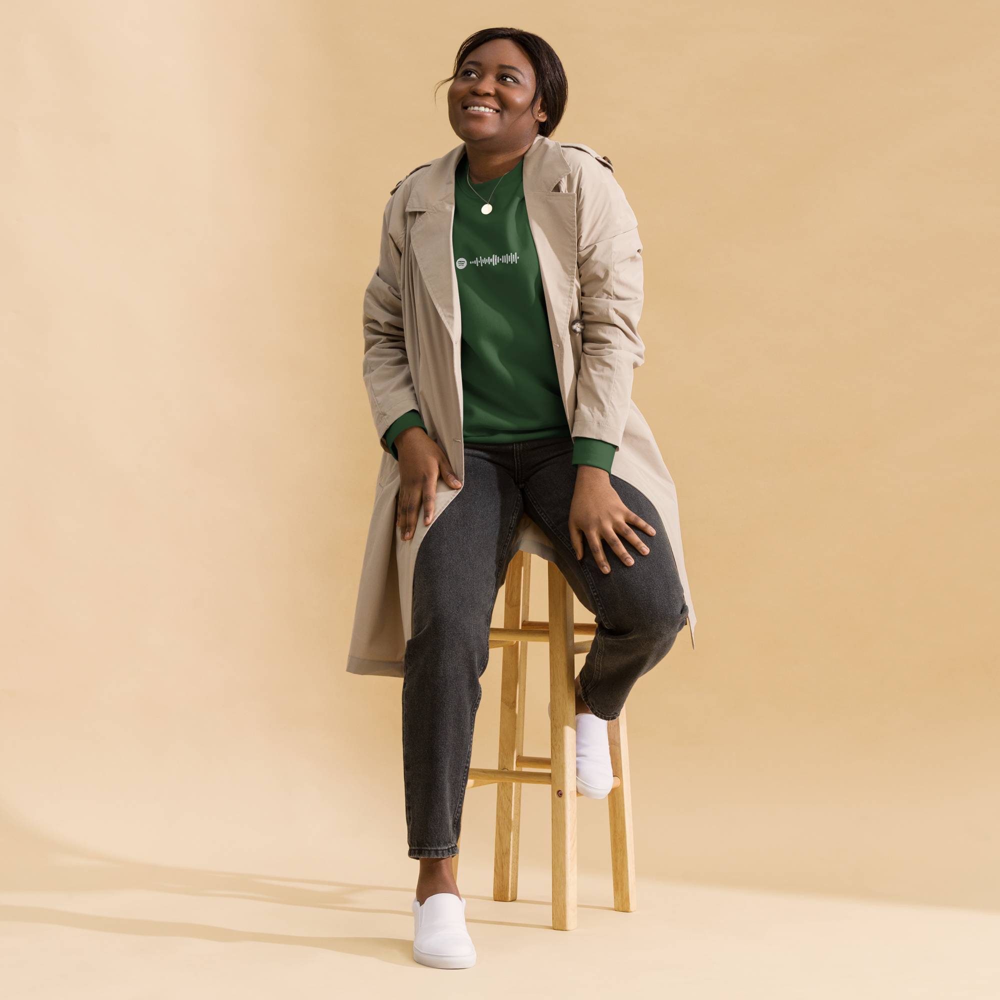 Green long-sleeve shirt with custom Music Code