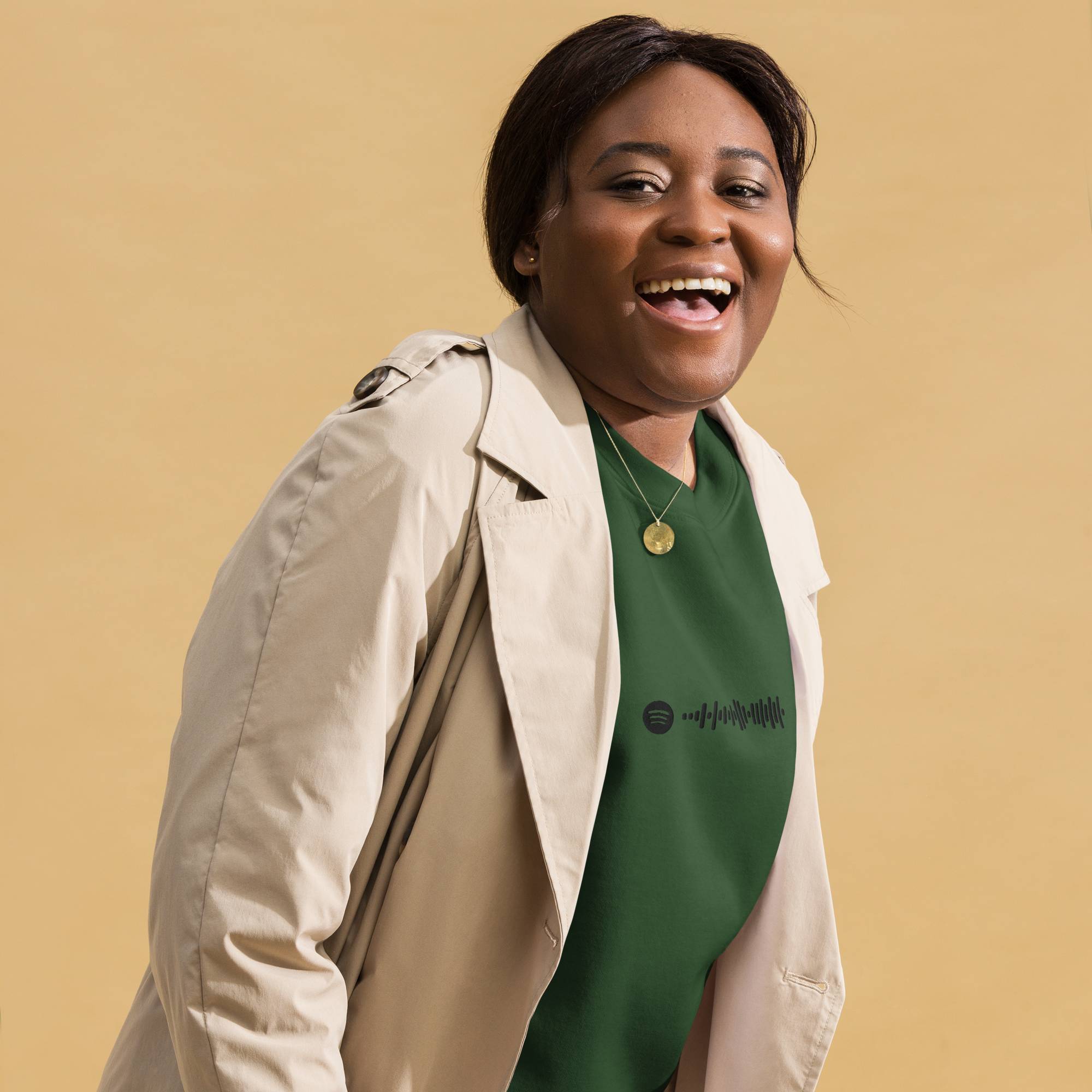 Green long-sleeve shirt with custom Music Code