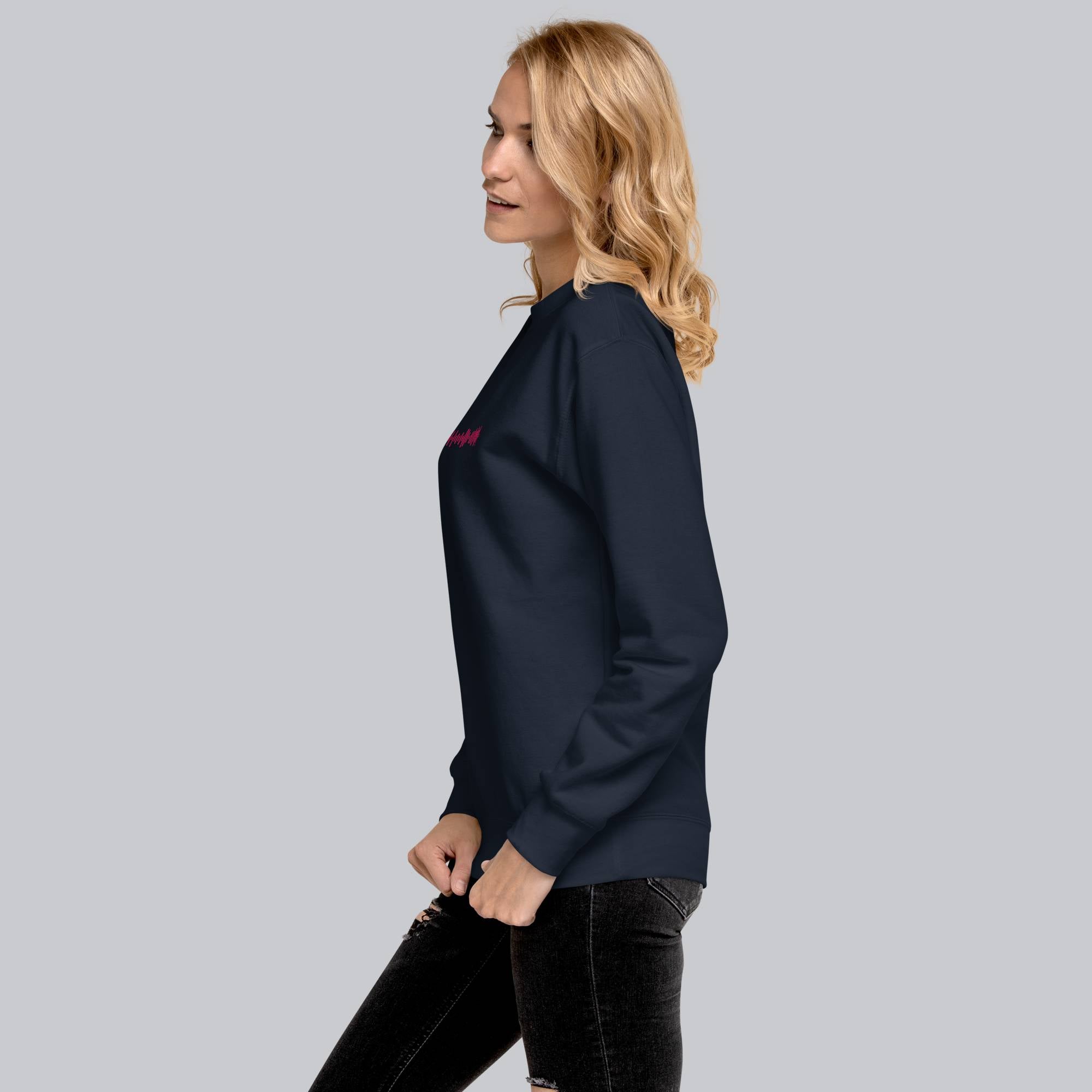 Navy long-sleeve shirt with custom Music Code