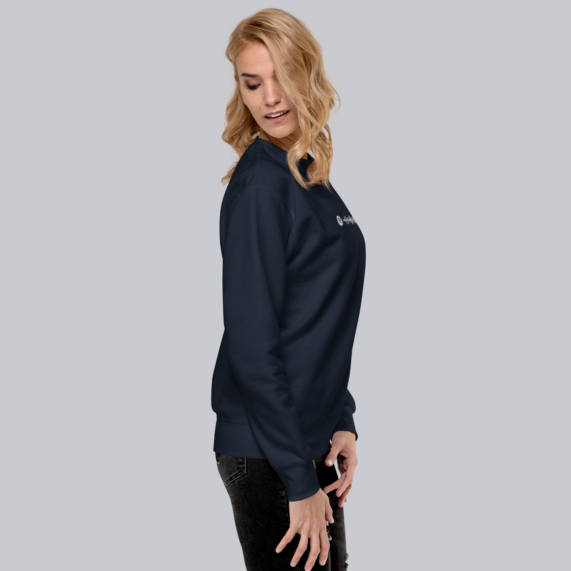 Navy long-sleeve shirt with custom Music Code