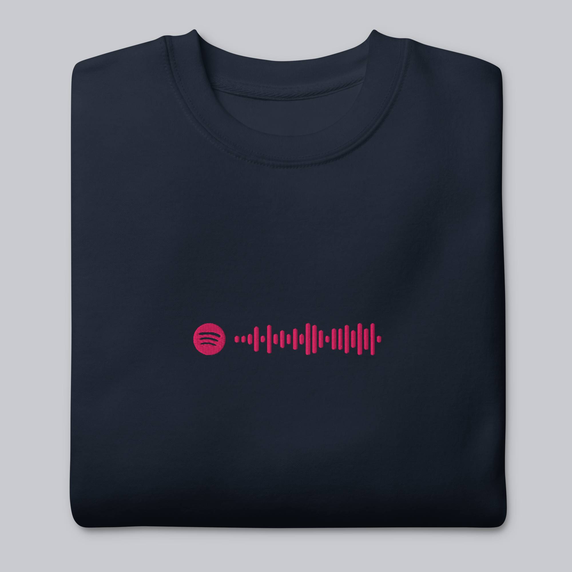 Navy long-sleeve shirt with custom Music Code