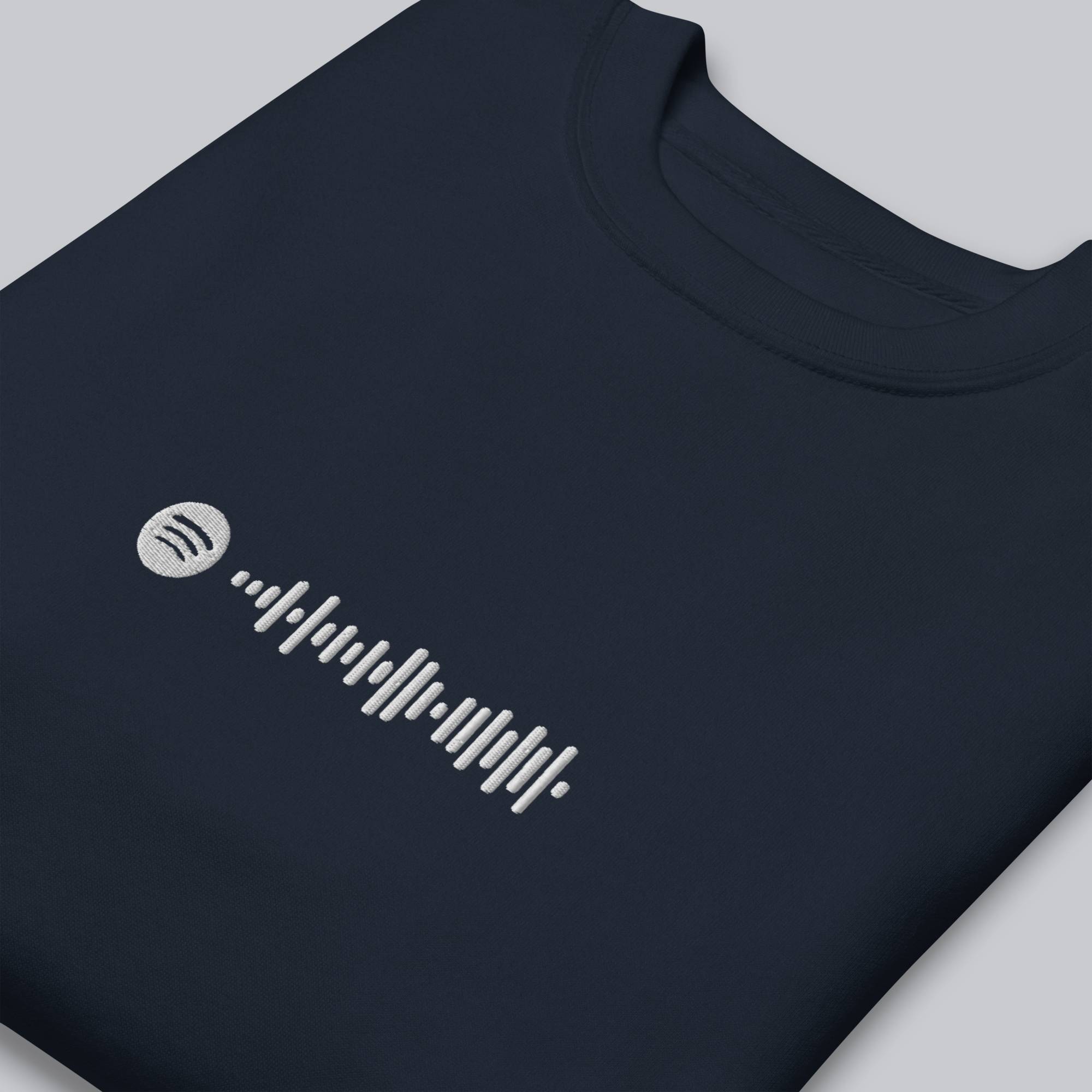 Navy long-sleeve shirt with custom Music Code