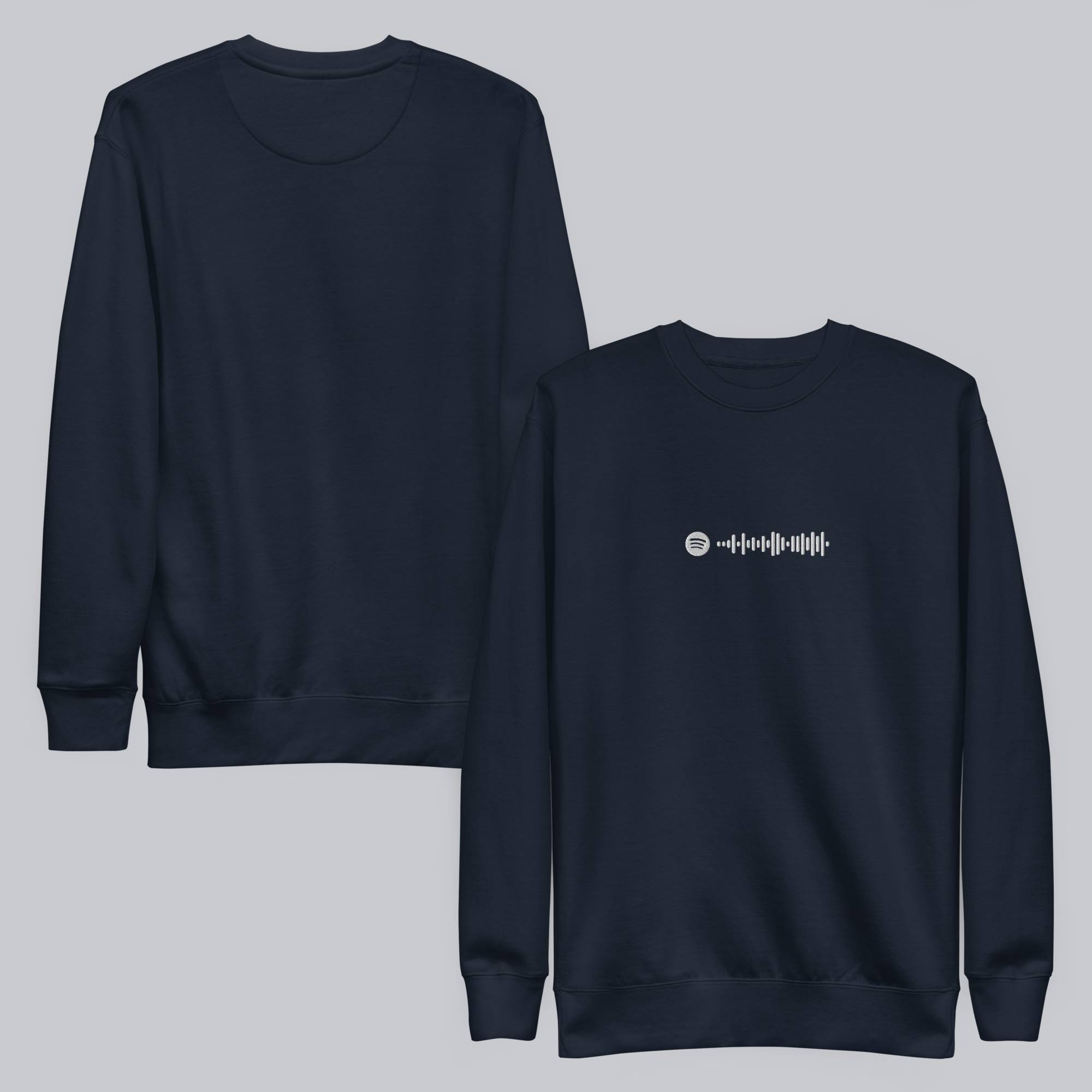 Navy long-sleeve shirt with custom Music Code
