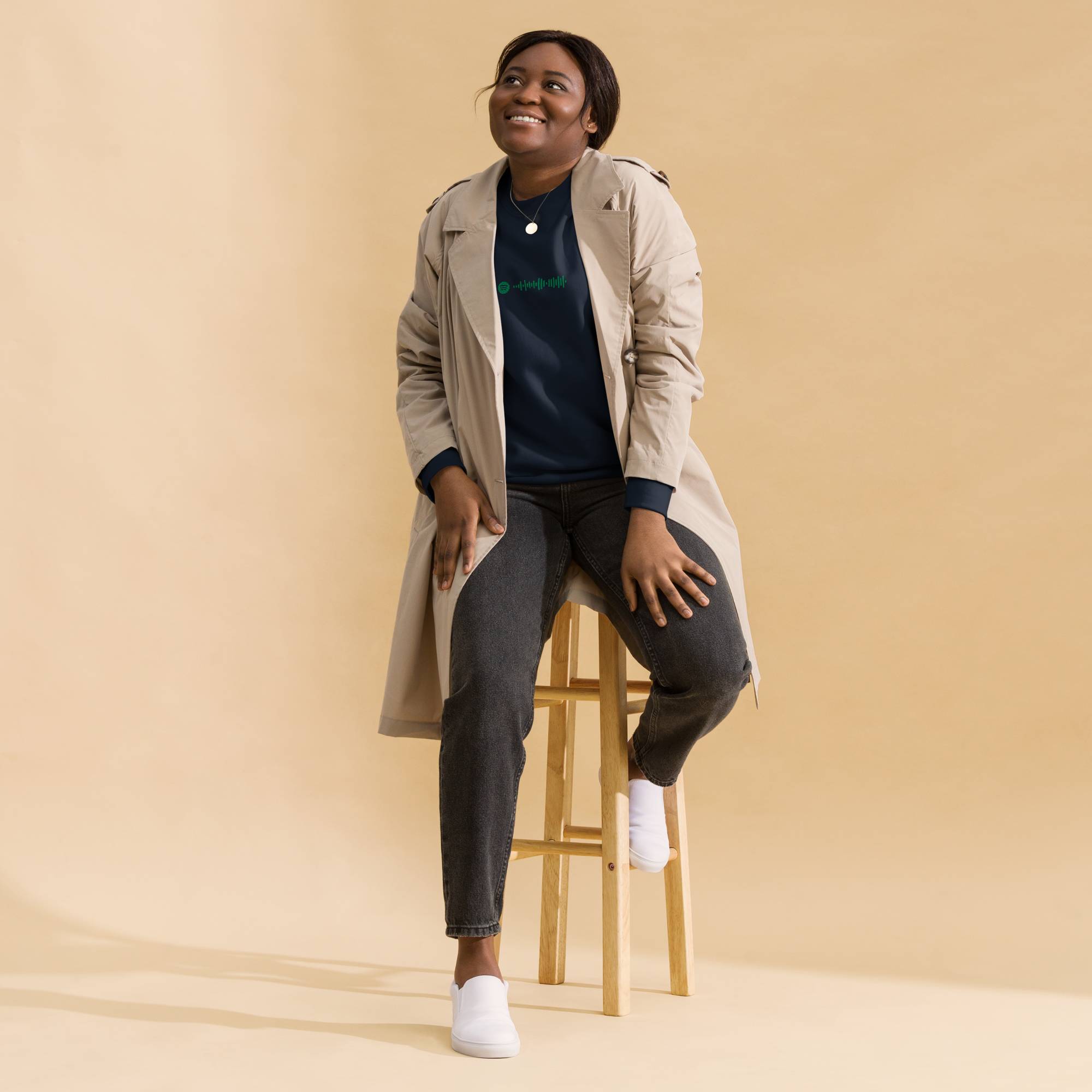 Navy long-sleeve shirt with custom Music Code