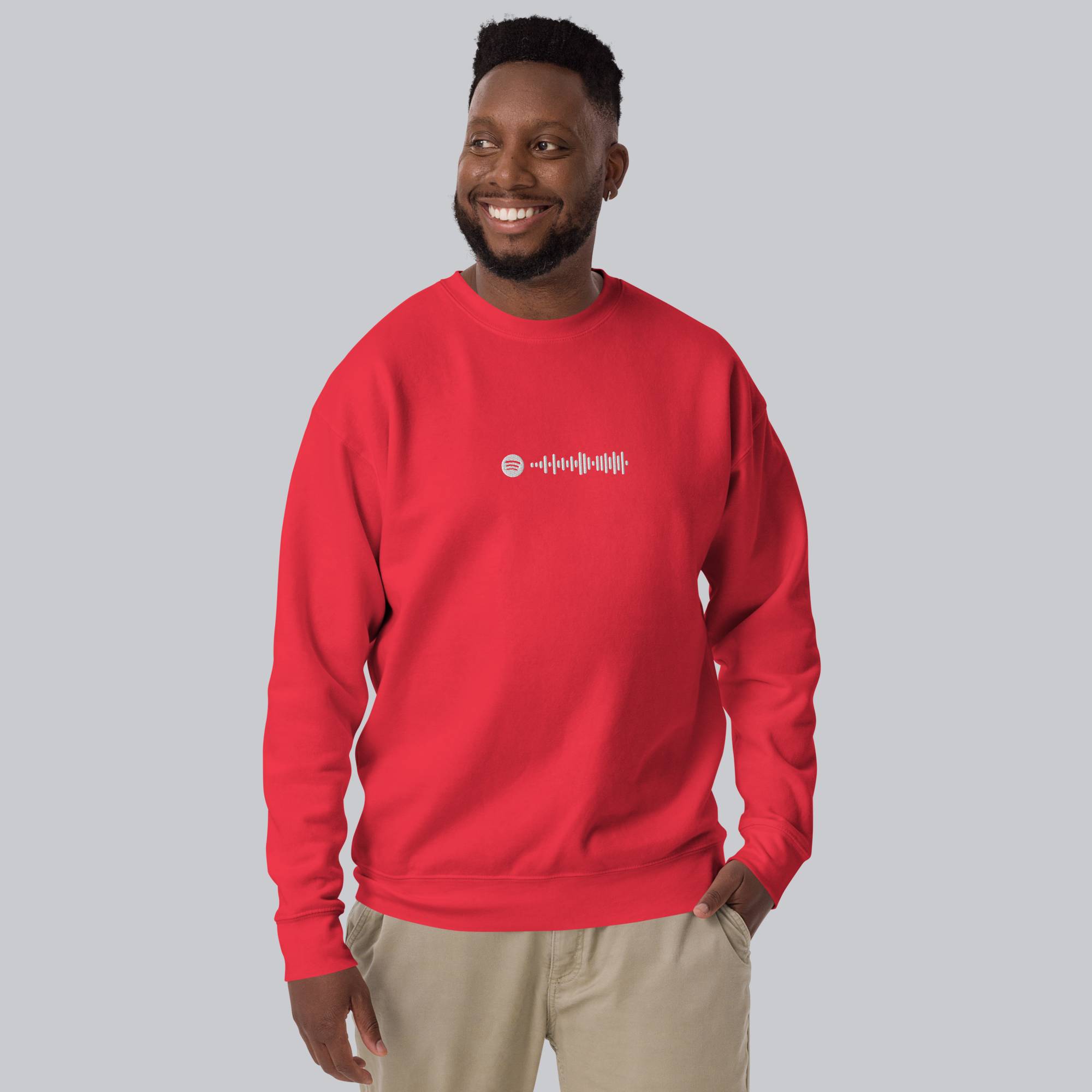Red long-sleeve shirt with custom Music Code